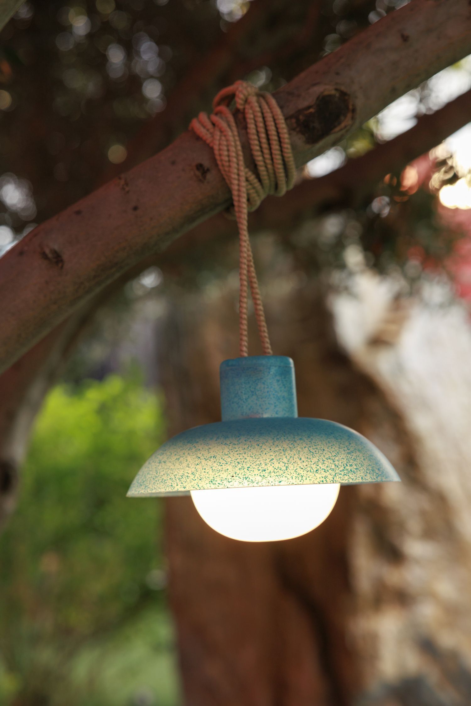 Outdoor lighting, String light, Hanging lamp, Blue shade, Globe bulb