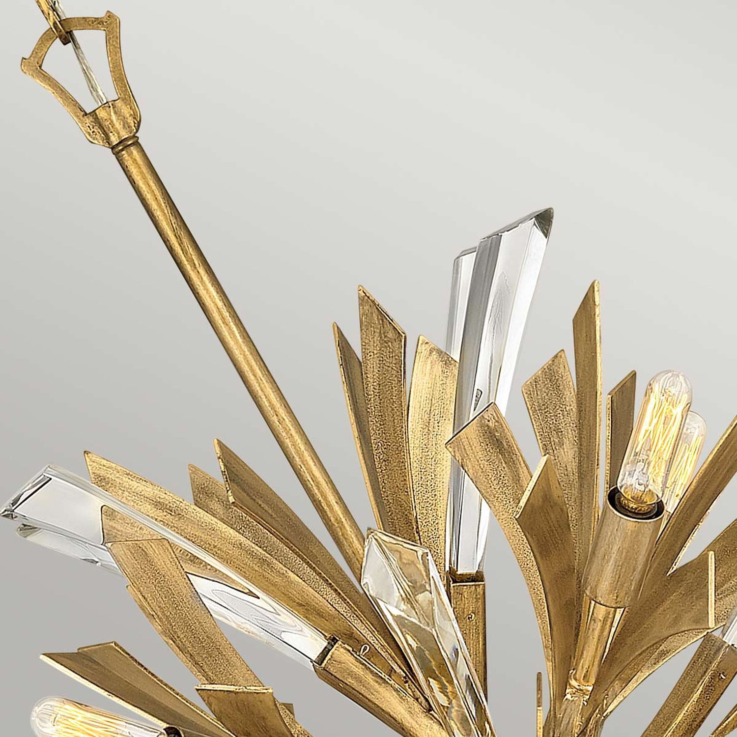 Hängelampe Metall Kristall in Gold brüniert Ø 55,9 cm groß
