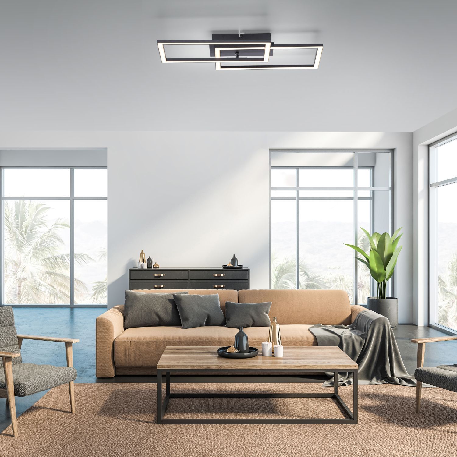 Dimmbare LED Deckenleuchte Schwarz 4200 lm 3000 K 36 W