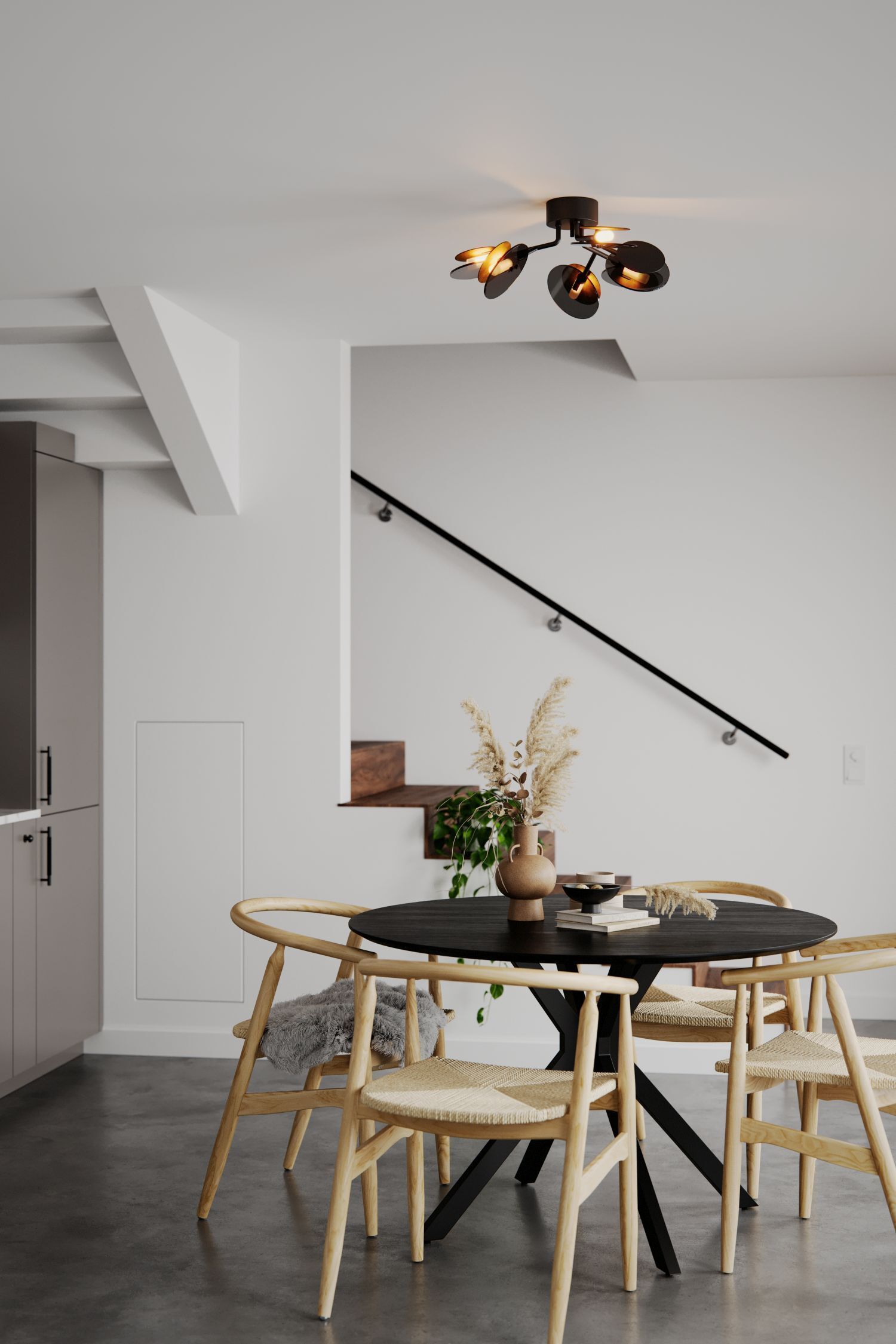 Deckenleuchte Metall Glas 70 cm breit 6x G9 Modern Esstisch, Tisch, Esszimmer, Drinnen, Innenarchitektur