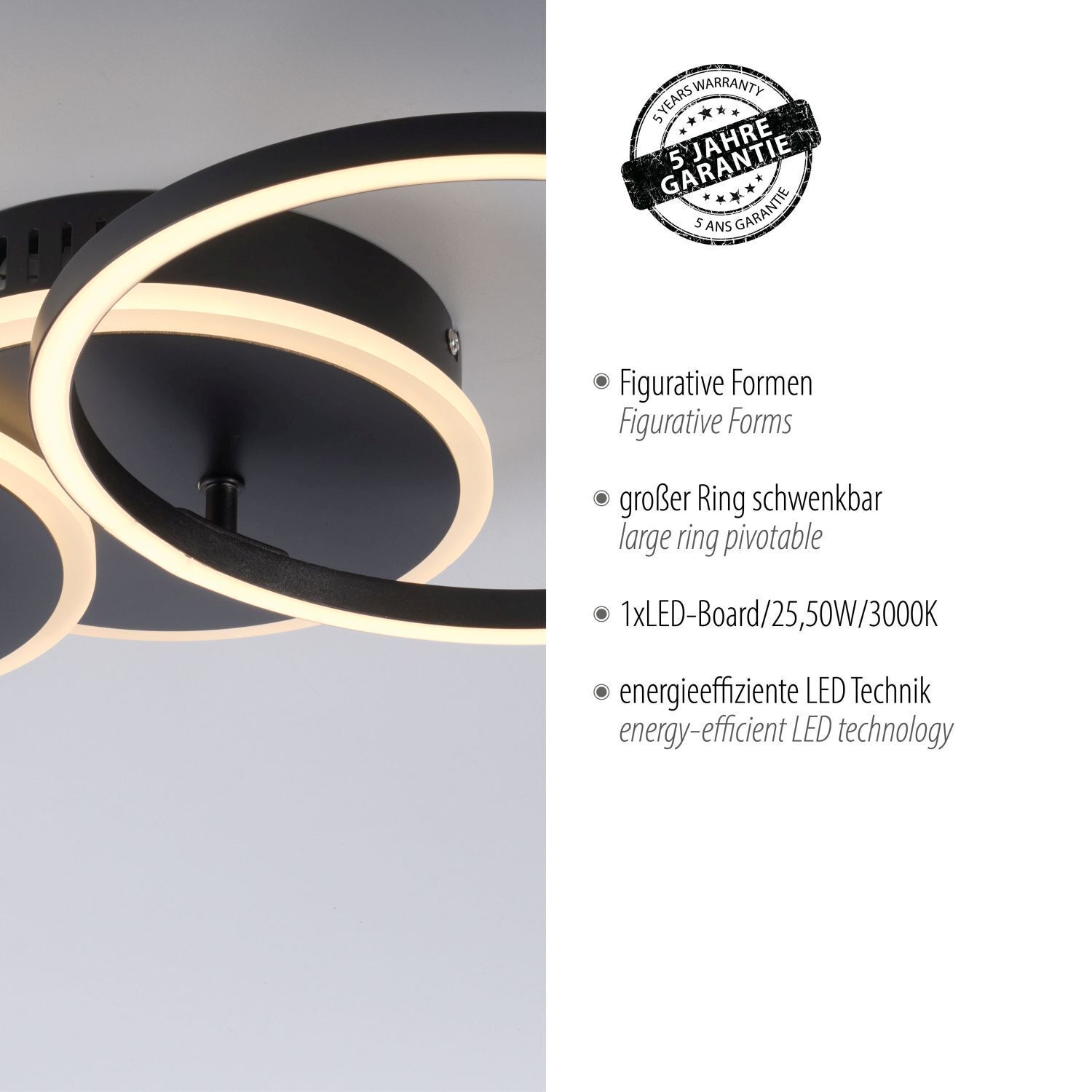 LED Deckenlampe Schwarz Metall warmweiß 26 W beweglich LED Deckenlampe Schwarz Metall warmweiß 26 W beweglich