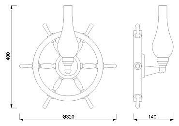 Wandlampe Messing Glas Maritim Steuerrad Antik