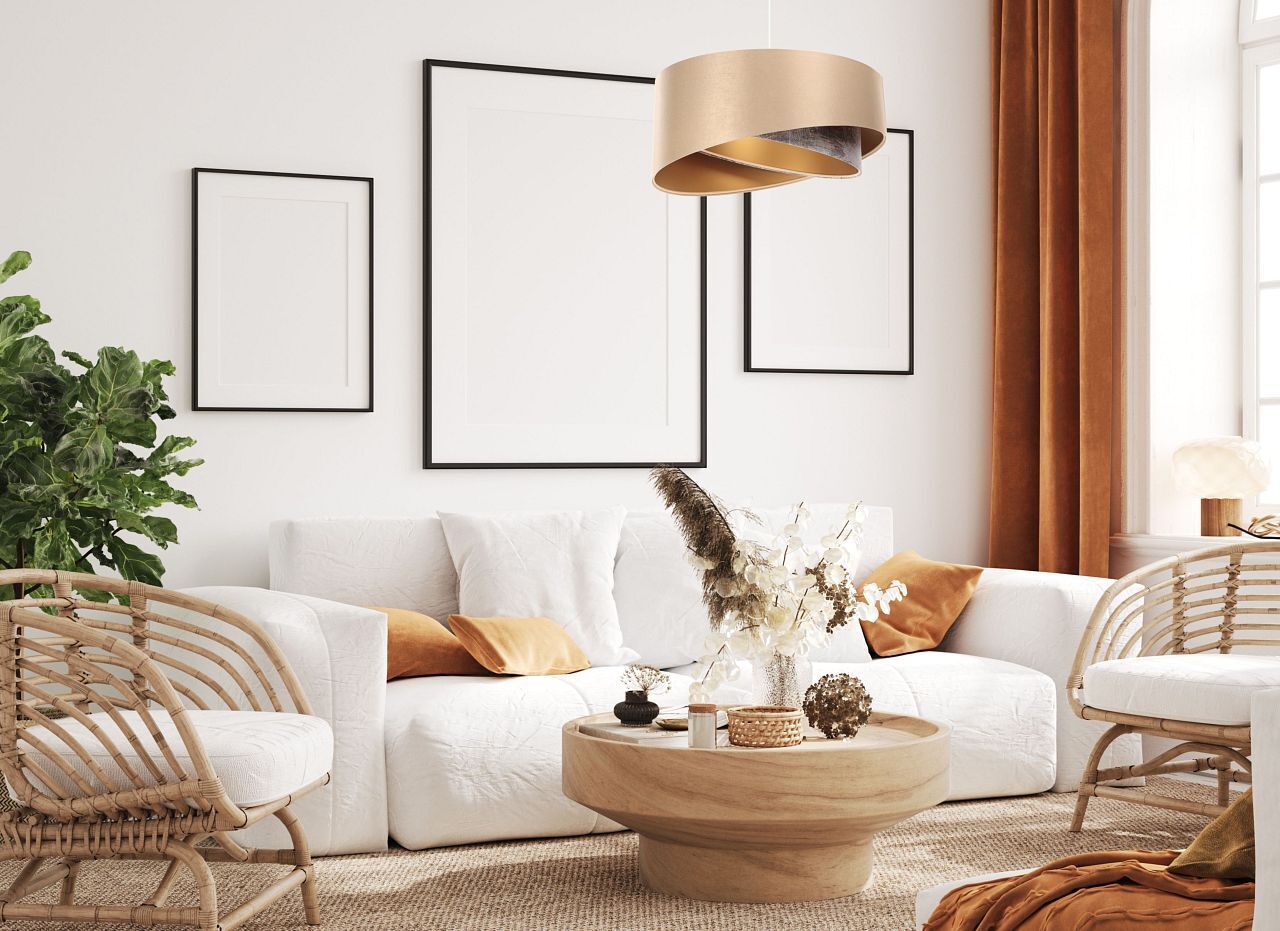 Hängeleuchte Satin E27 rund D: 50 cm in Gold Bunt Lampe, Dekoration für Zuhause