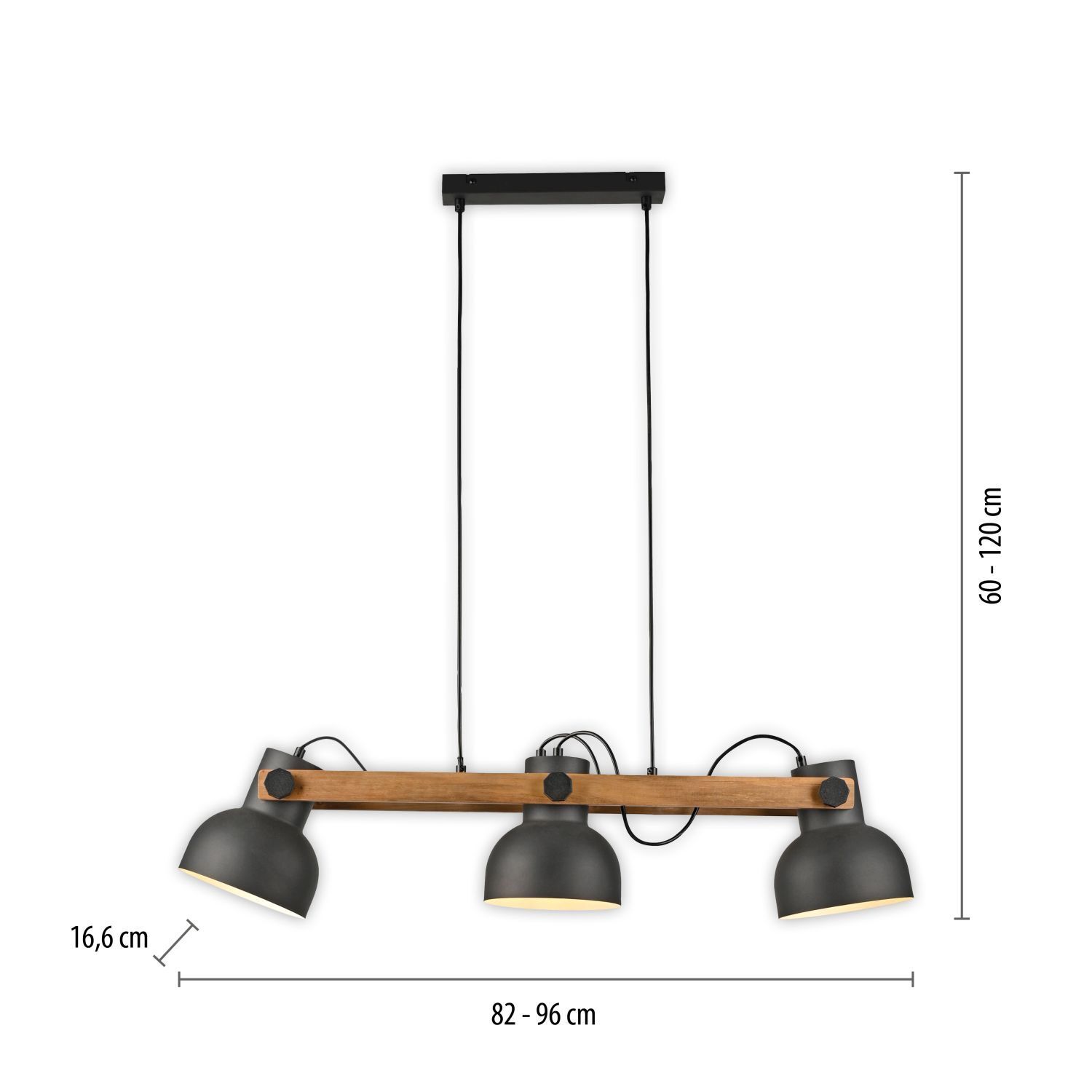 Pendelleuchte Holz Metall E27 96 cm 3-flammig flexibel Leuchte, Lampe, Kronleuchter