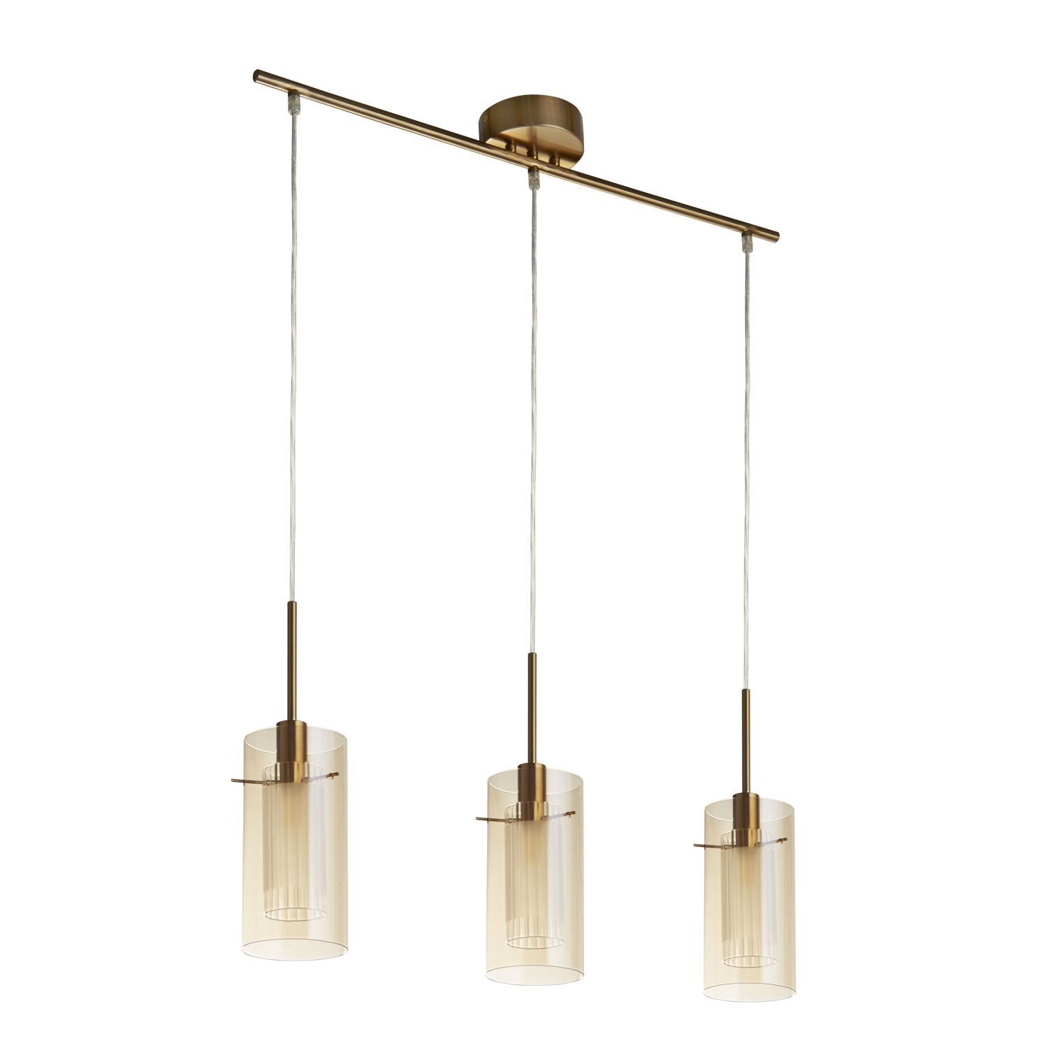 Pendelleuchte 3-flammig in Messing Creme E14 Glas Metall