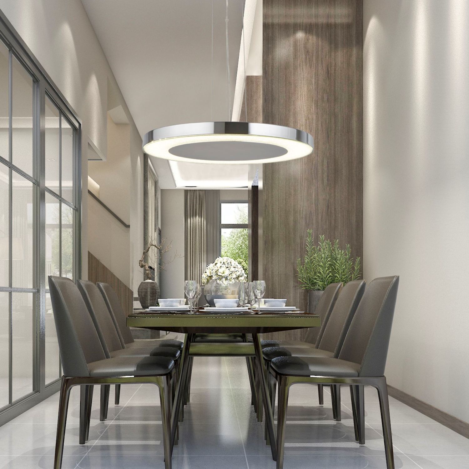 Stylische LED Pendelleuchte Metall Glas Ø50 cm in Chrom