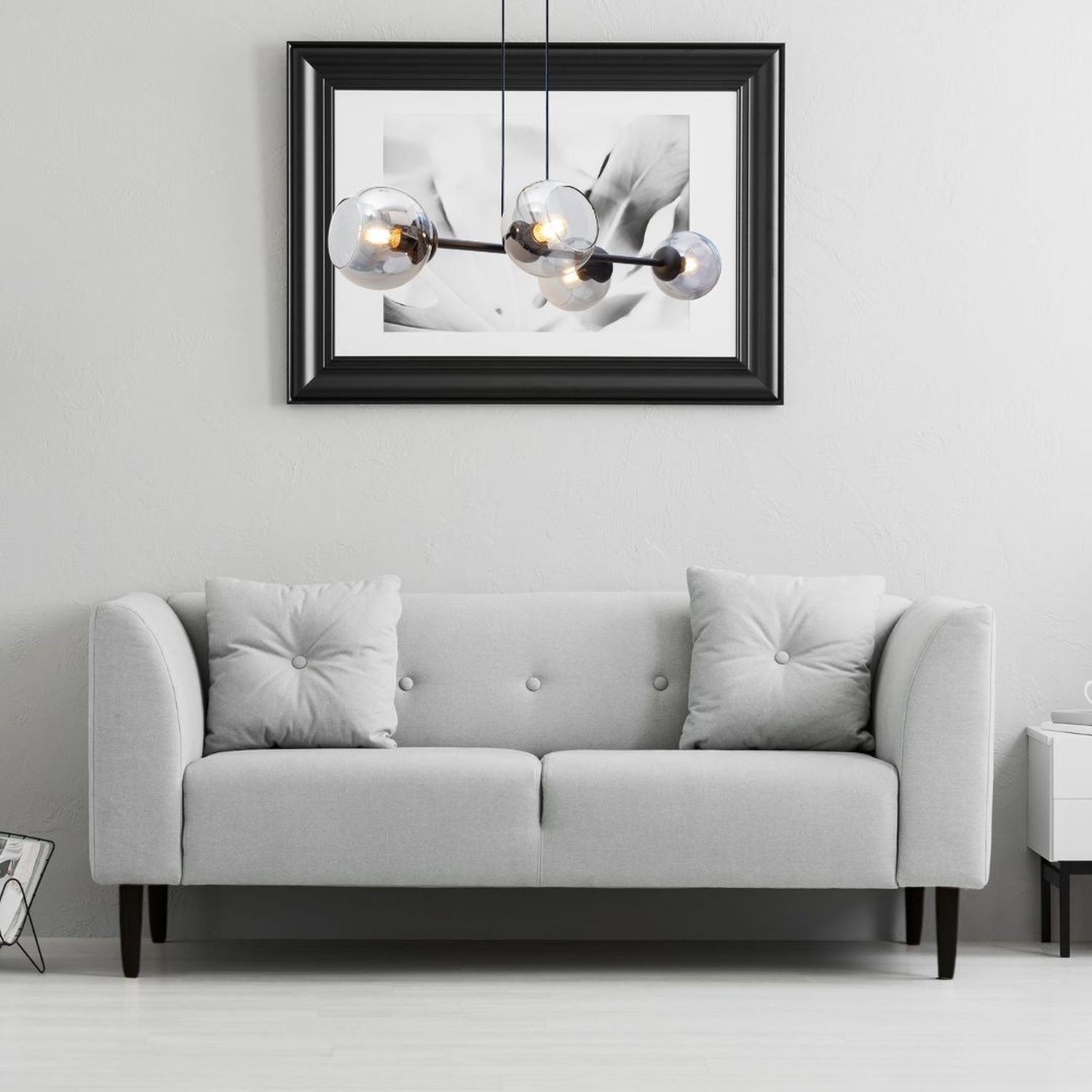 Hängeleuchte Metall Rauchglas blendarm E27 4-flammig Couch, Mobiliar, Wohnzimmer, Kissen, Dekoration für Zuhause