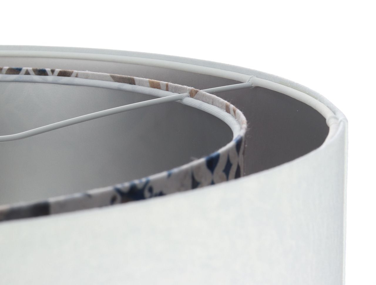 Hängelampe Weiß Beige Silber E27 Ø 50 cm Stoff Velours Optik