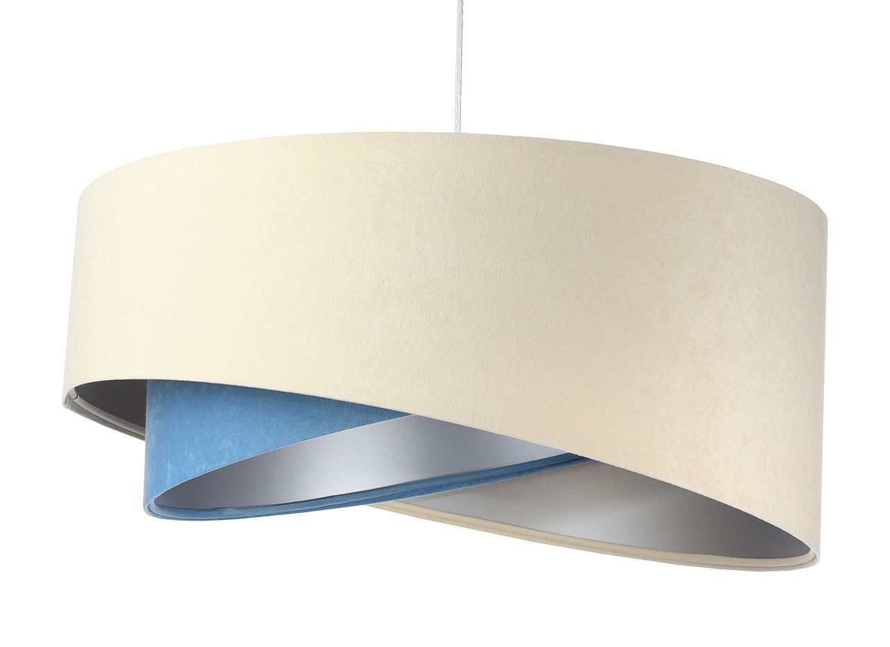 Hängelampe rund D: 50 cm Stoff Creme Blau Silber E27 Modern