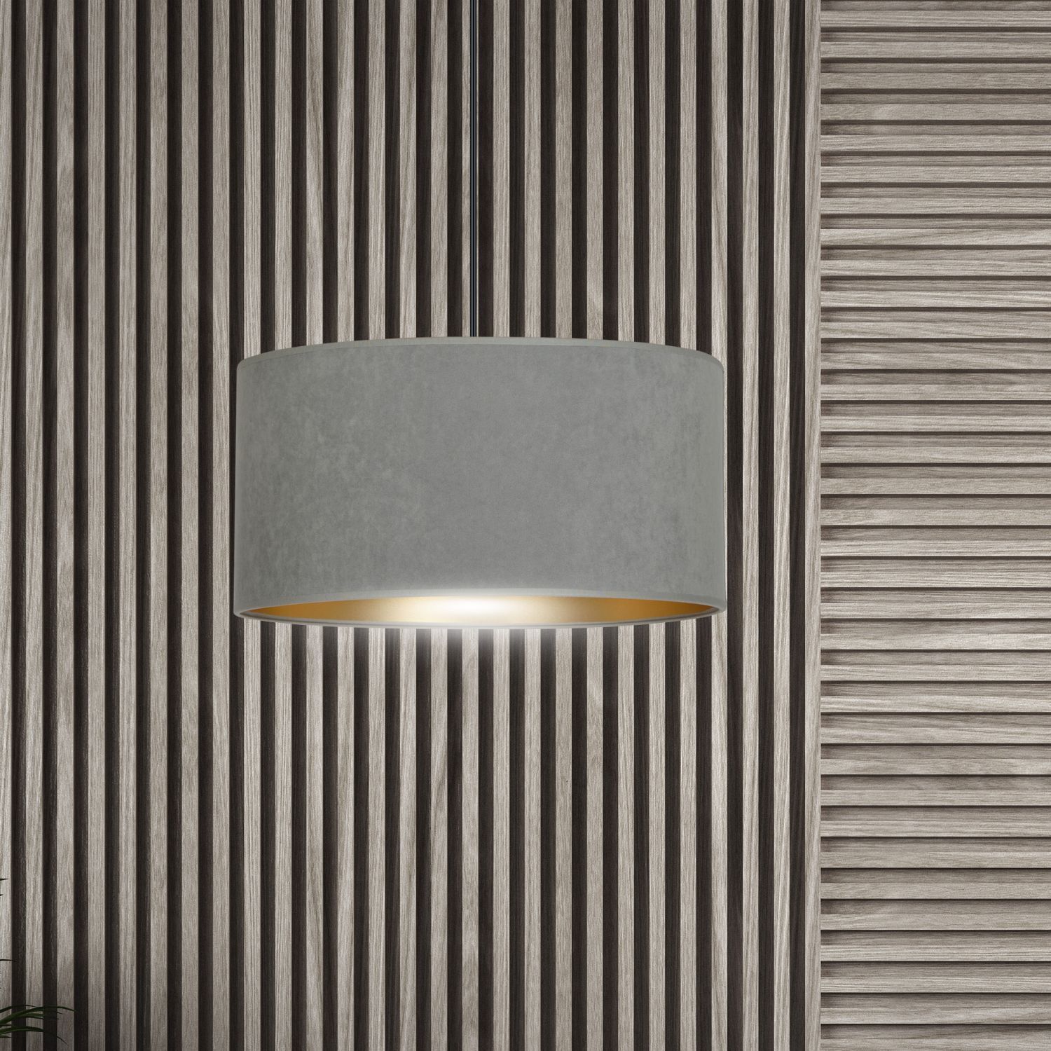 Hängelampe Stoff Ø 35 cm rund Modern Schwarz Grau Gold E27