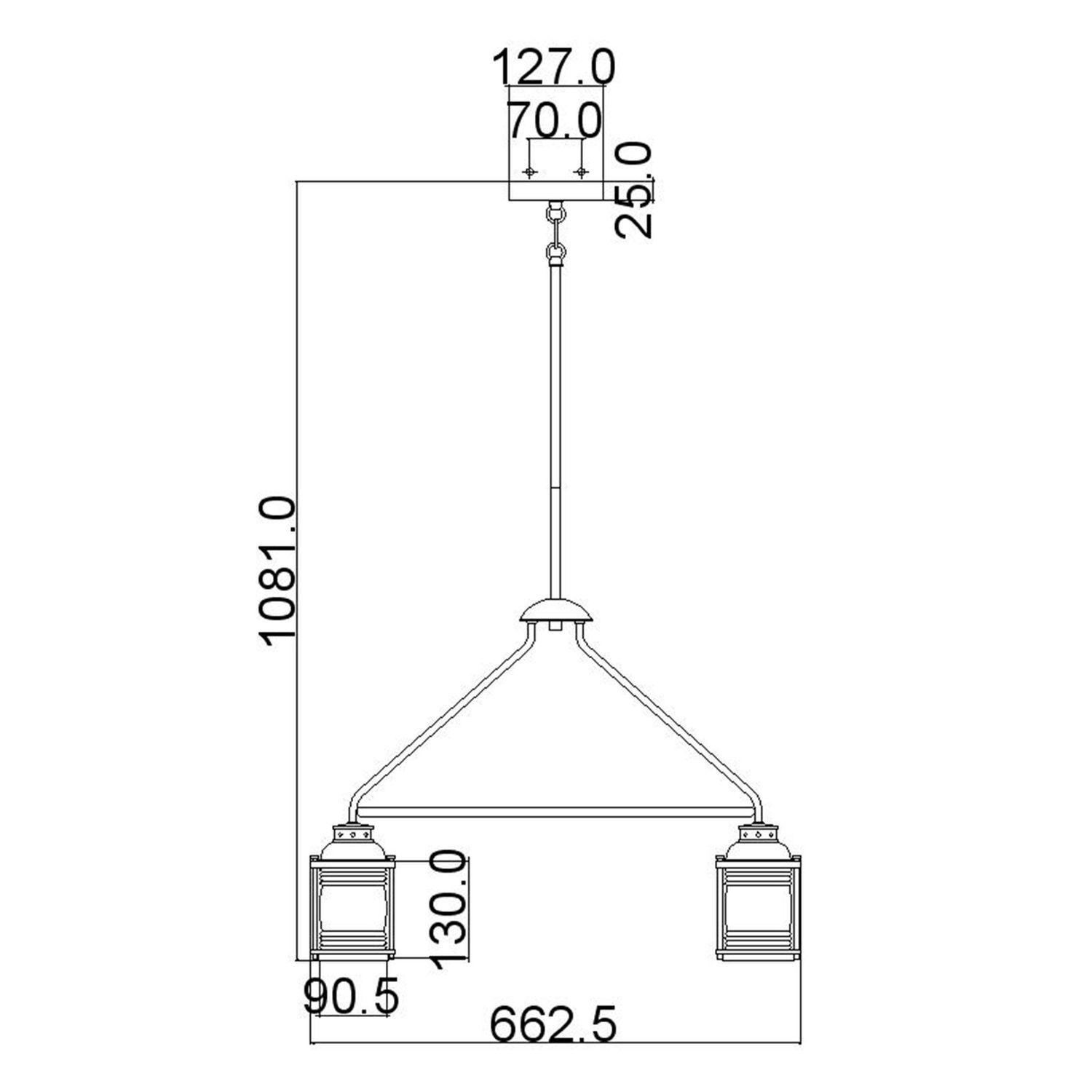 pendant light, hängelampe, doppellicht, metallrahmen, abmessungen