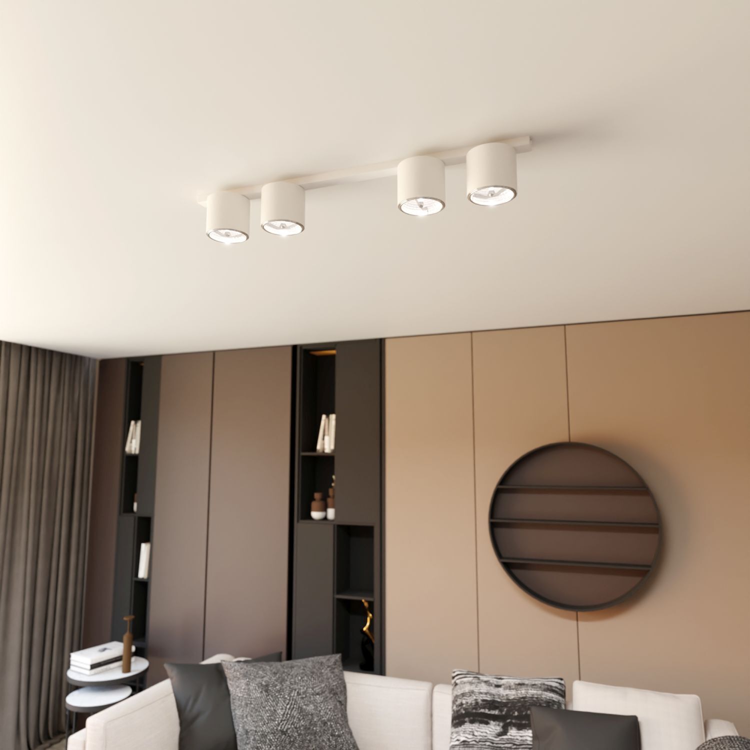 Deckenlampe Metall Weiß 90 cm lang 4-flammig GU10 AR111 Drinnen, Innenarchitektur, Inneneinrichtung, Wohnzimmer, Deckenleuchte