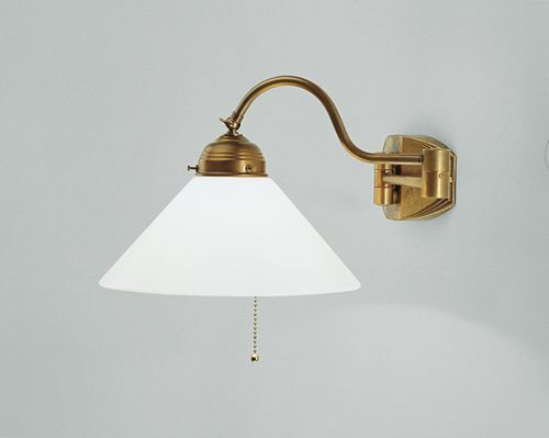 Blendarme Wandlampe mit Zugschalter E27 Messing Glas