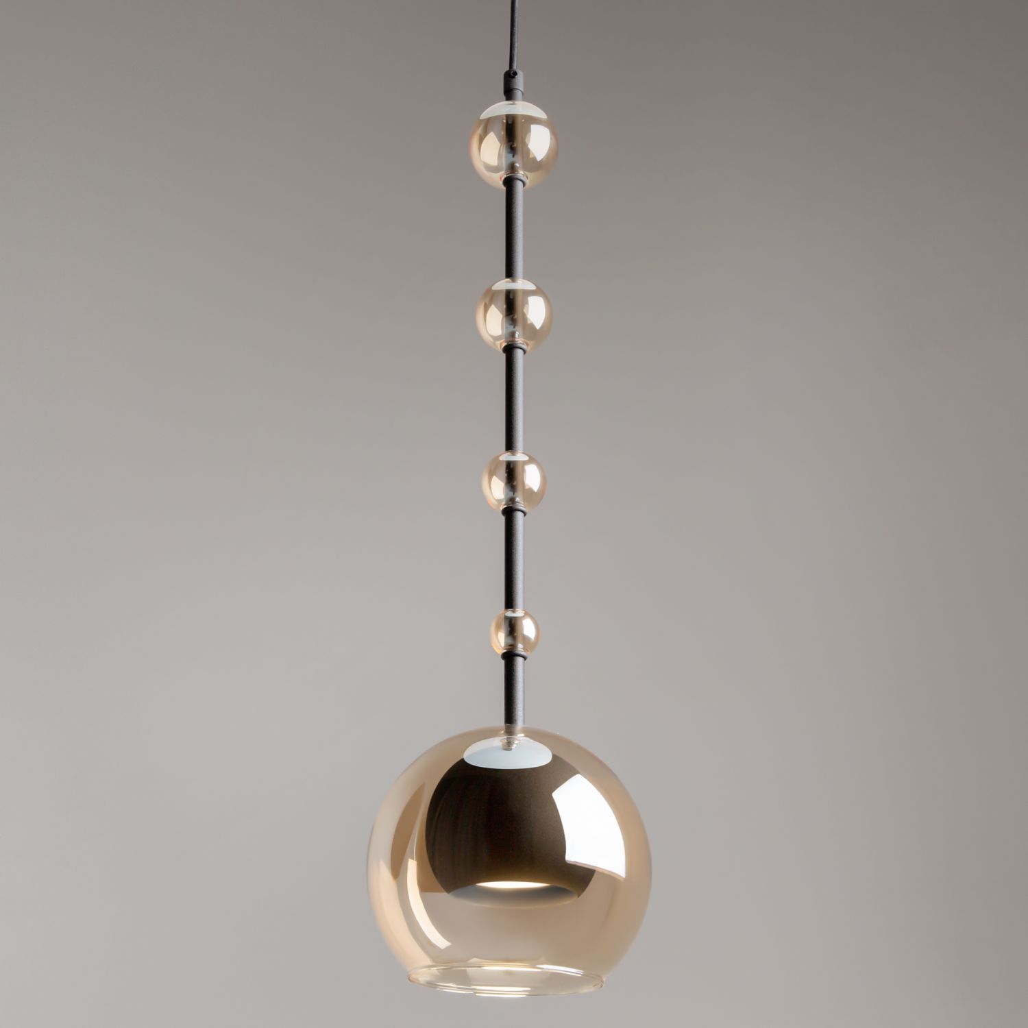 Hängeleuchte Metall Rauchglas D: 16 cm rund GU10 Modern hängelampe, pendellicht, glas ball, metallstab, lampe mit glaskugel