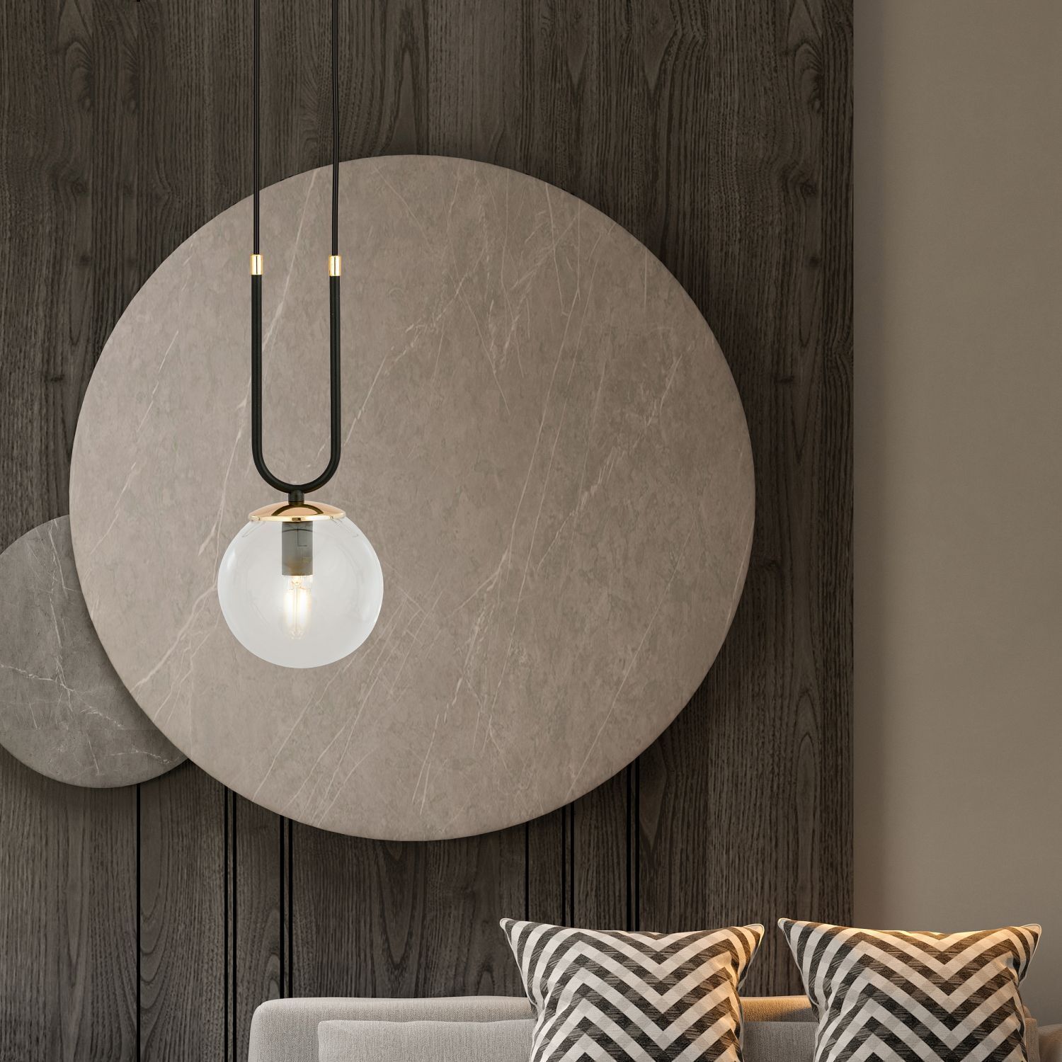 Pendelleuchte Glas Metall Schwarz Gold E14 Kugel Schirm