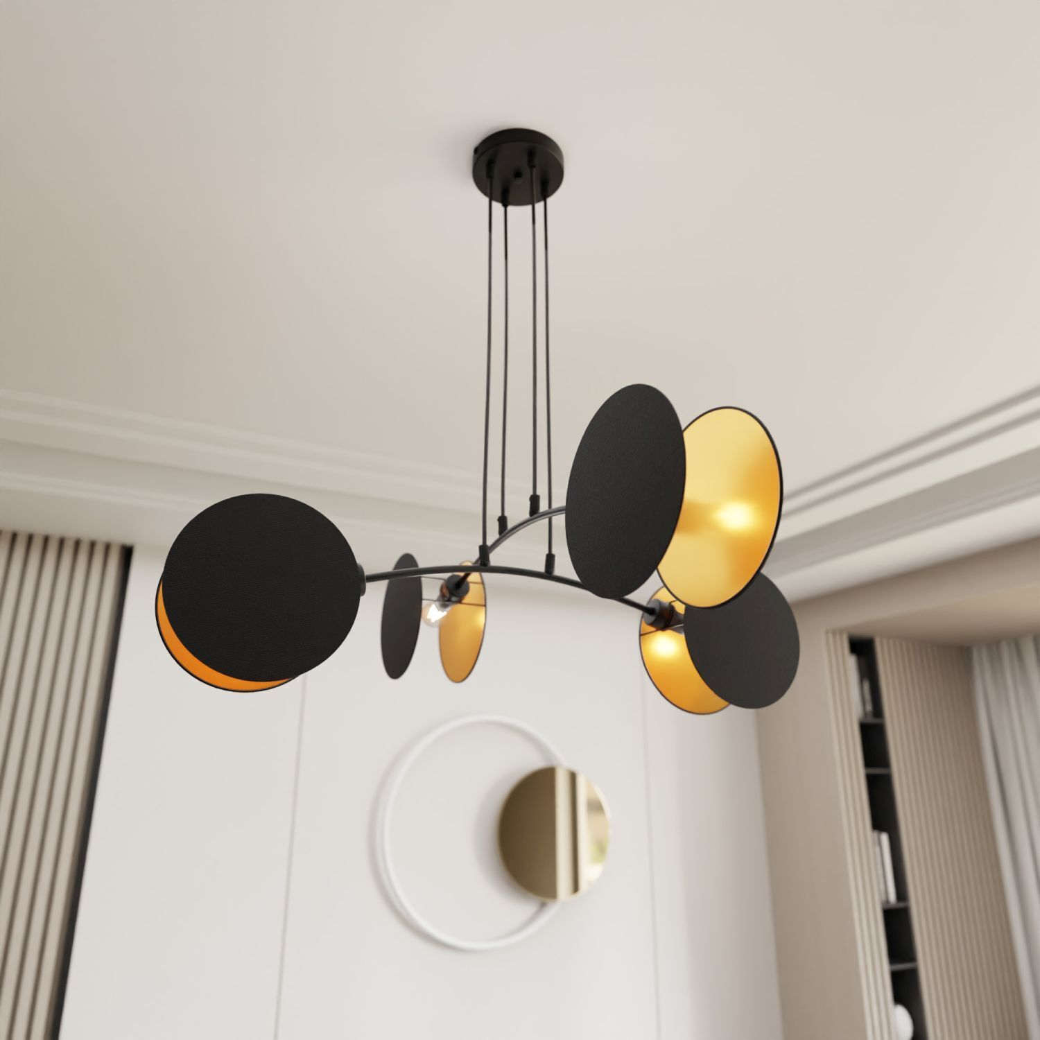 Pendelleuchte Schwarz Gold L: 82 cm verstellbar Stoff Metall
