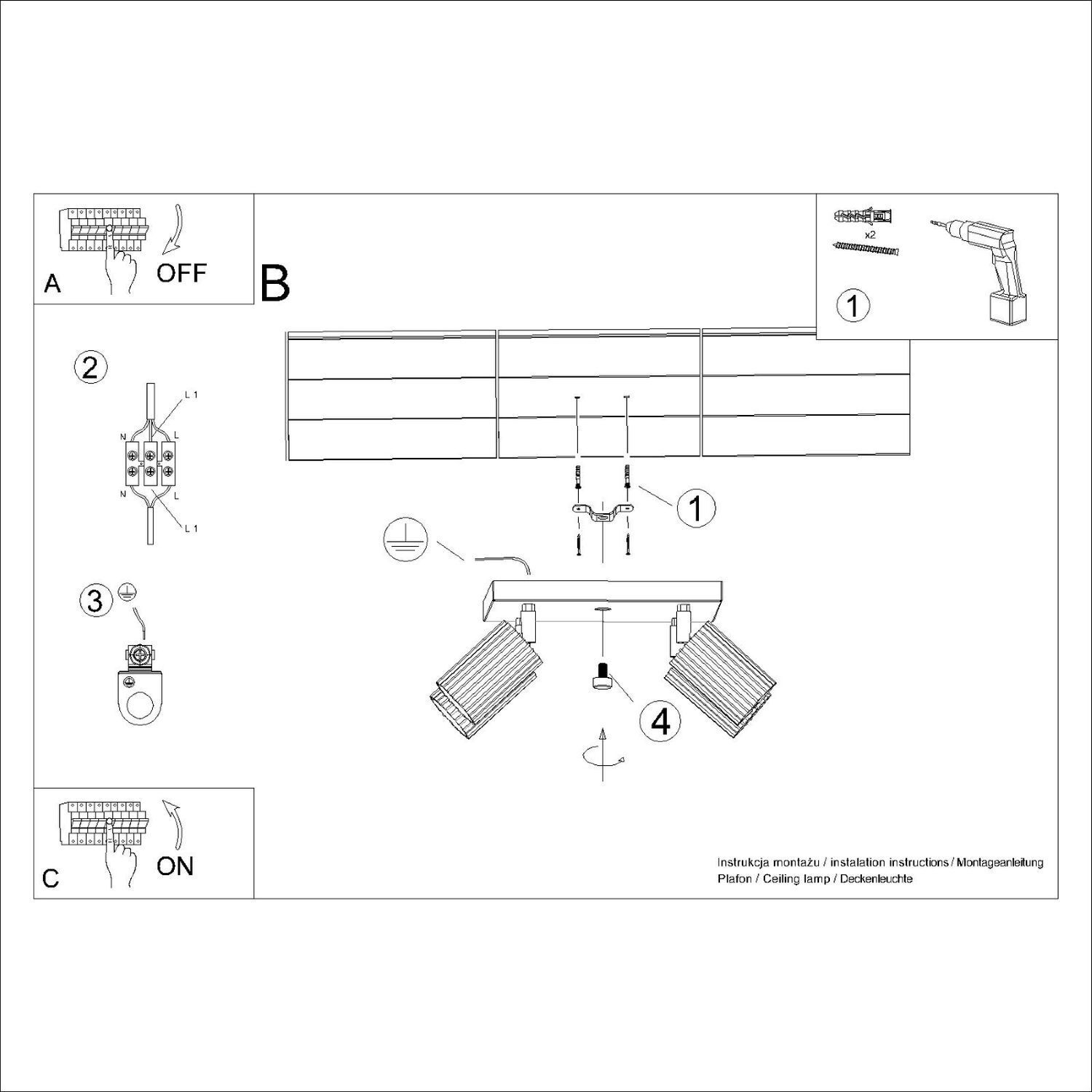 Deckenstrahler 4-flammig GU10 B: 25 cm klein Weiß Modern