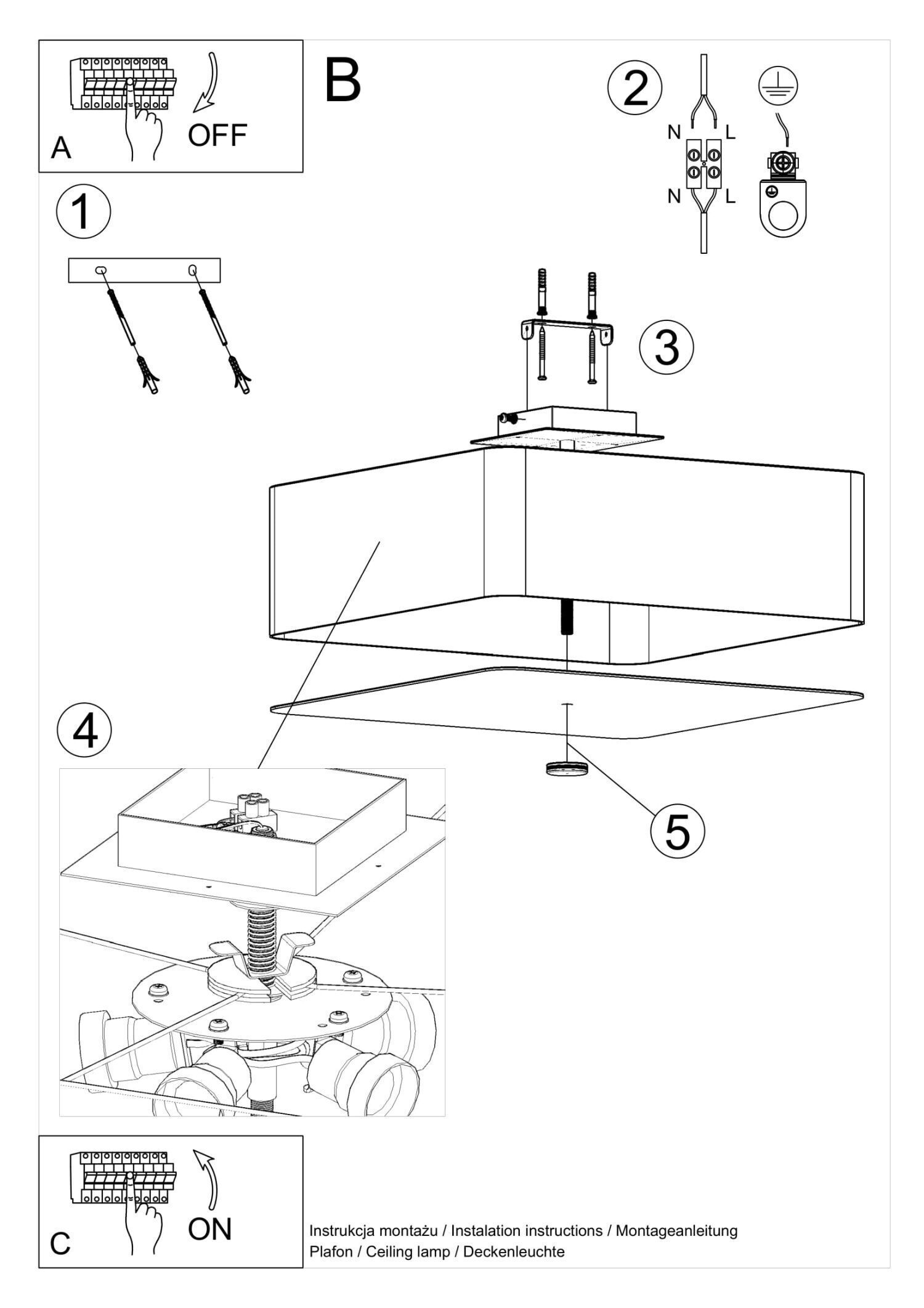 Deckenleuchte Stoff Glas B: 45 cm quadratisch Schwarz CAD-Diagramm, Diagramm