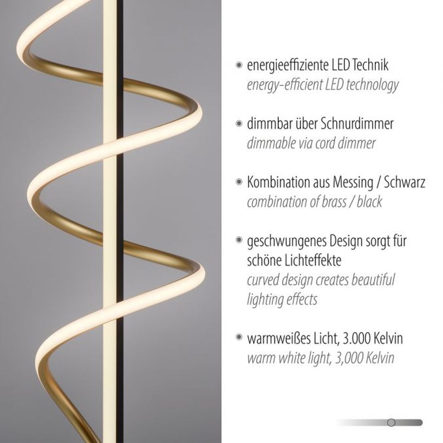 LED Stehleuchte dimmbar 144 cm 3000 lm Schwarz Messing