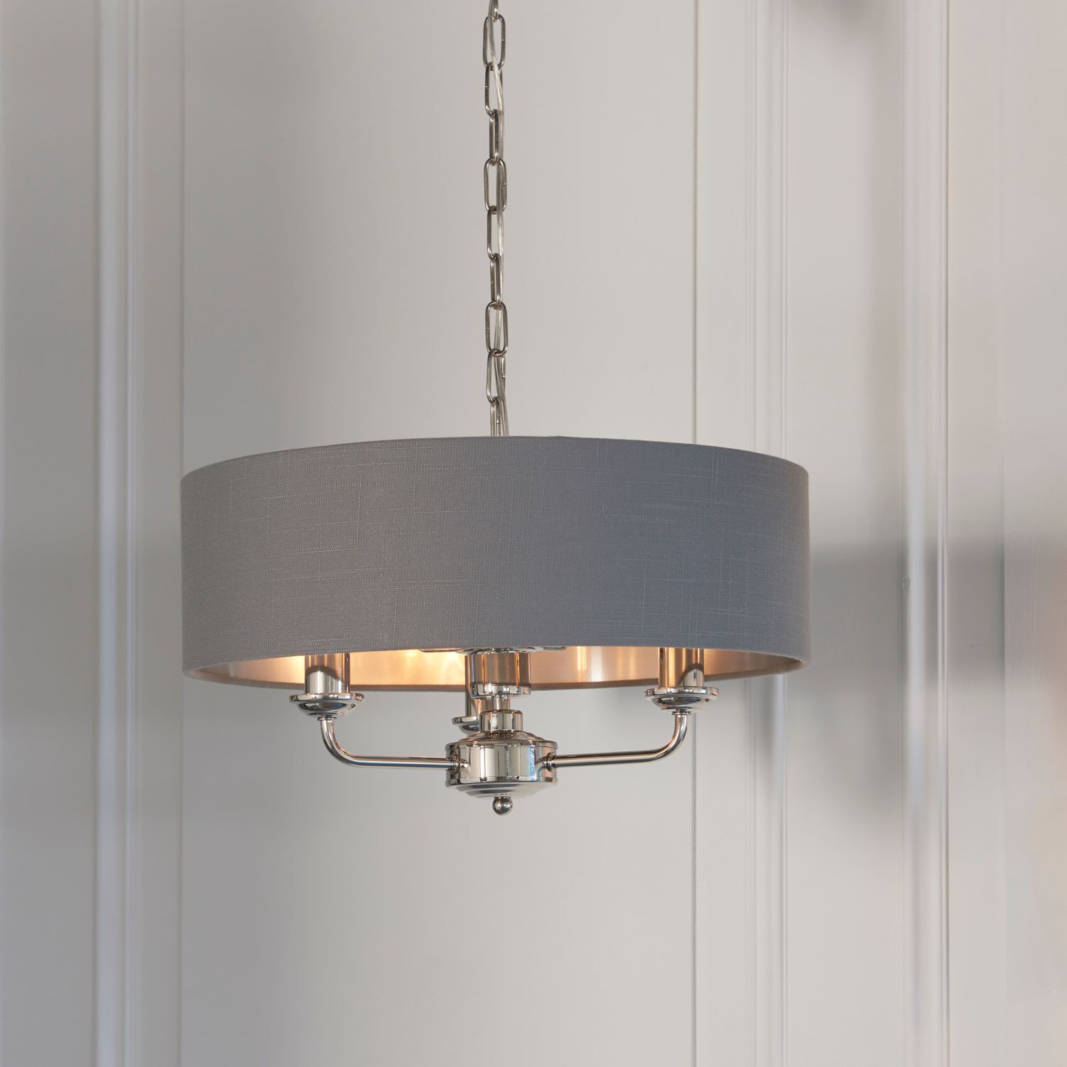 Hängelampe rund D: 45 cm Stoff Metall Nickel Anthrazit 3x E14