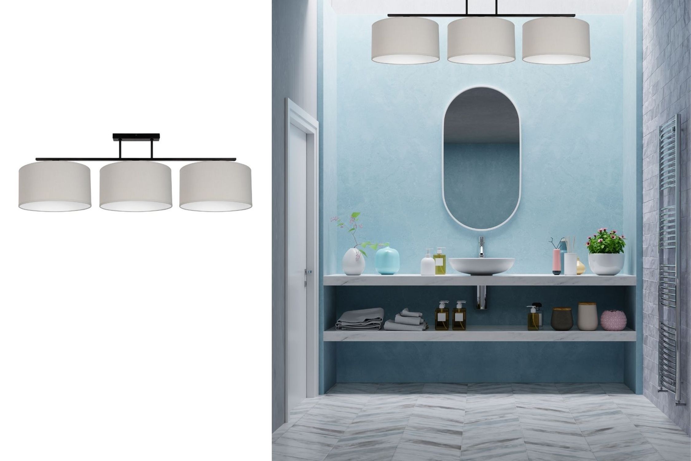 Deckenleuchte, Küchenleuchte, 3-flammig, Beige, Ruhiges Design