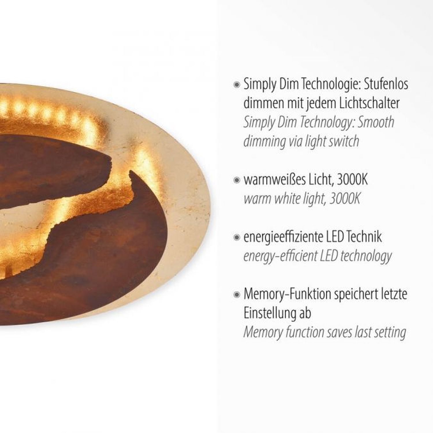 LED Deckenleuchte dimmbar Rostbraun Gold Ø50 cm 3000 K LED Deckenleuchte dimmbar Rostbraun Gold Ø50 cm 3000 K