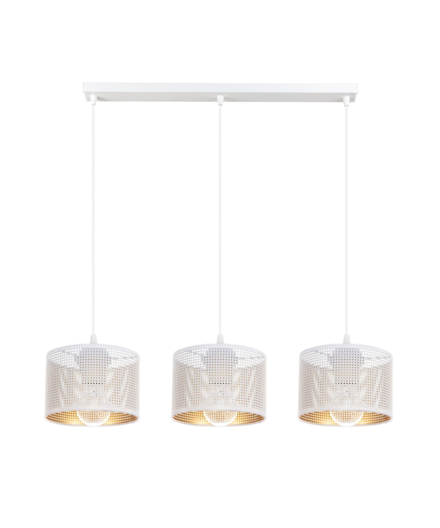 Hängelampe Metall Weiß Gold E27 3-flammig 65 cm lang Leuchter, Lampe, Leuchte