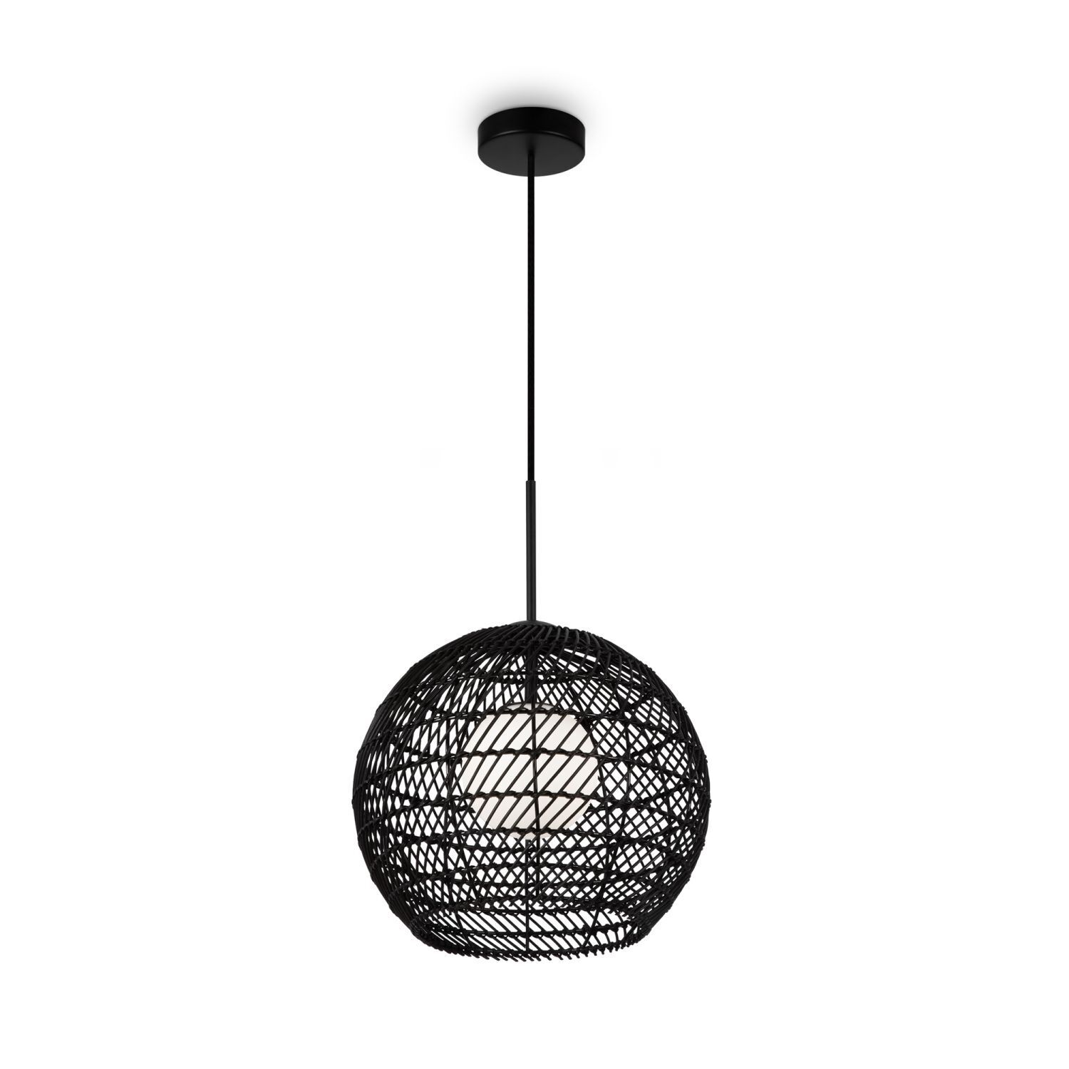Pendelleuchte Metall Glas G9 rund D: 30 cm Schwarz Weiß