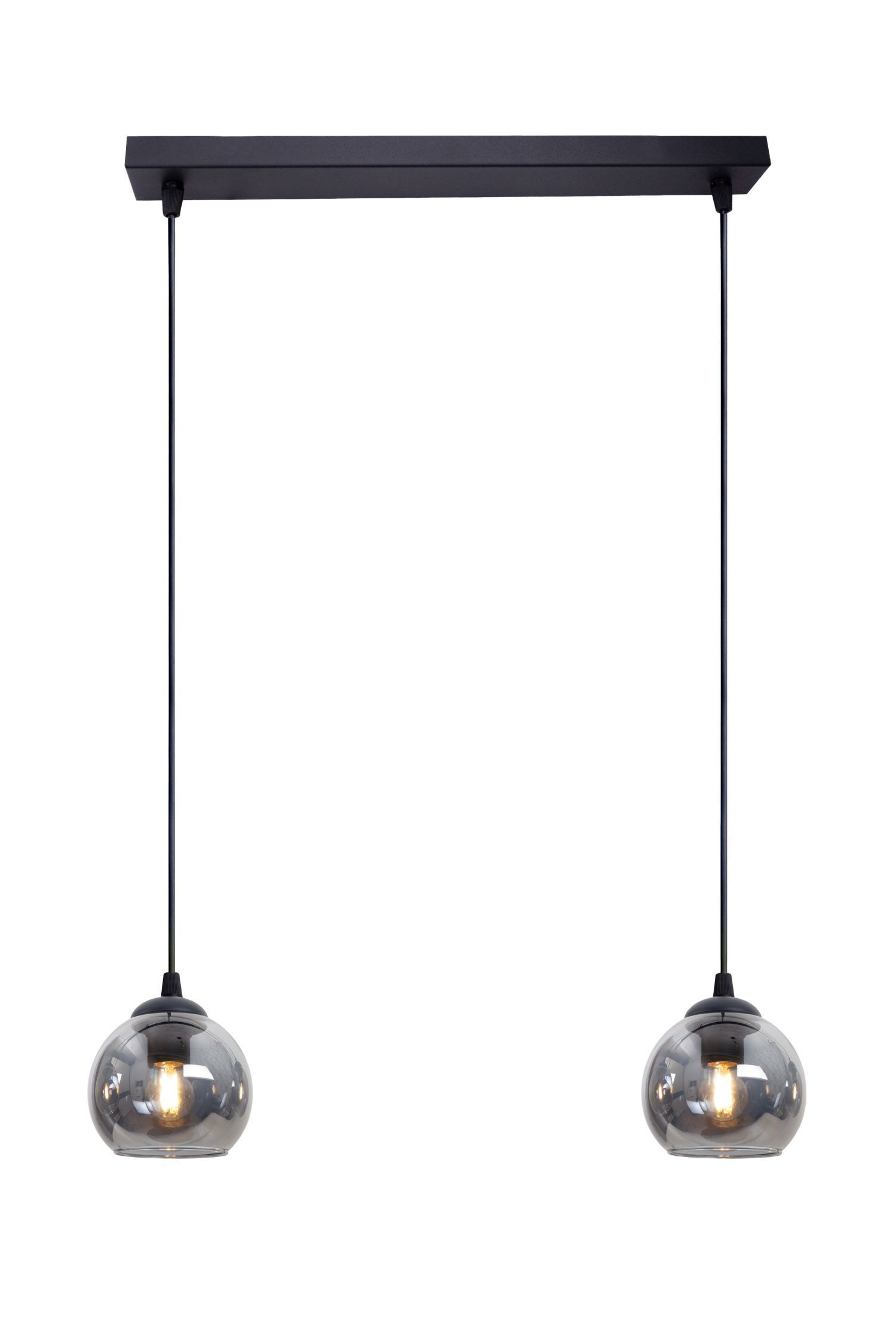 hängelampe, zweiflammig, glaskugel, dimmbares licht, metallisch