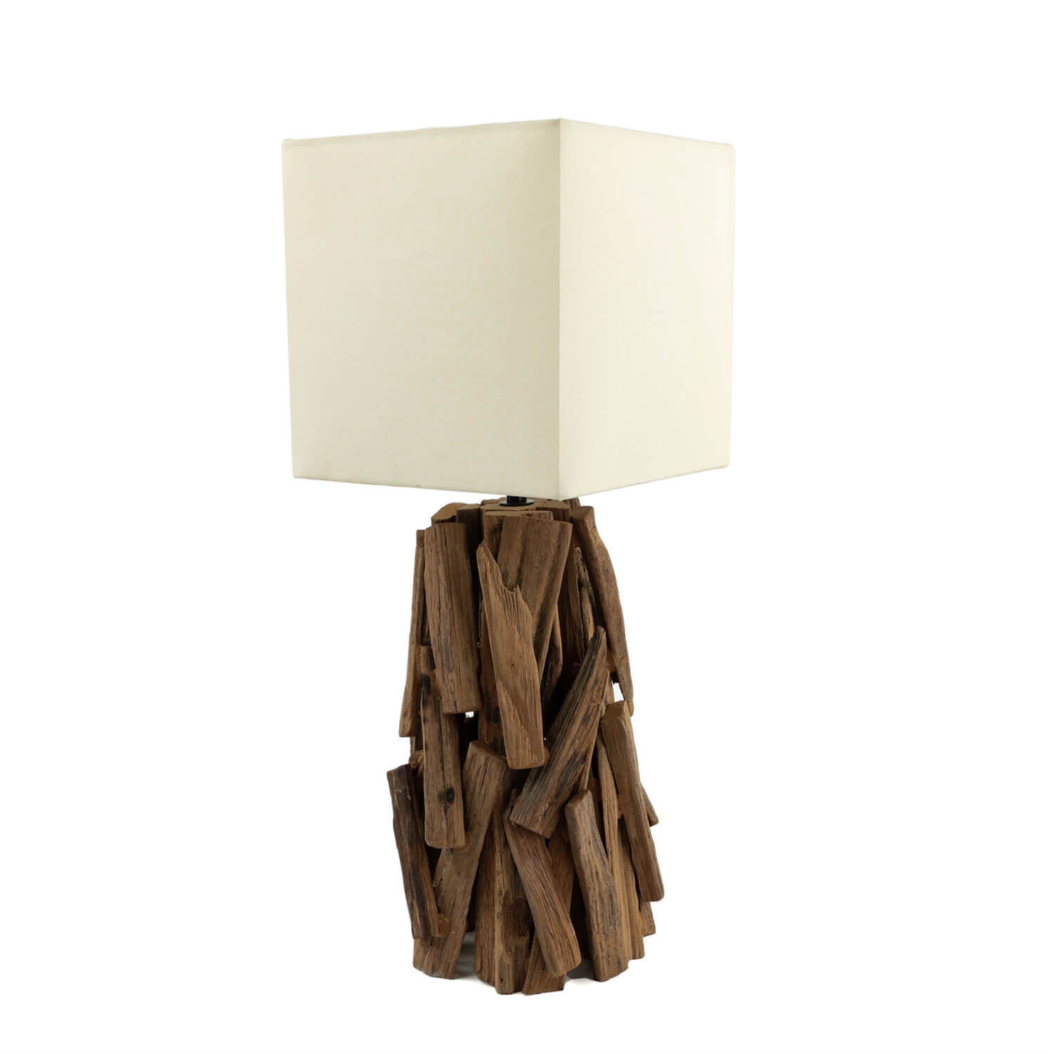 Tischleuchte Treibholz Stoff 53 cm Nachtisch Wohnzimmer Lampe, Holz, Tischlampe