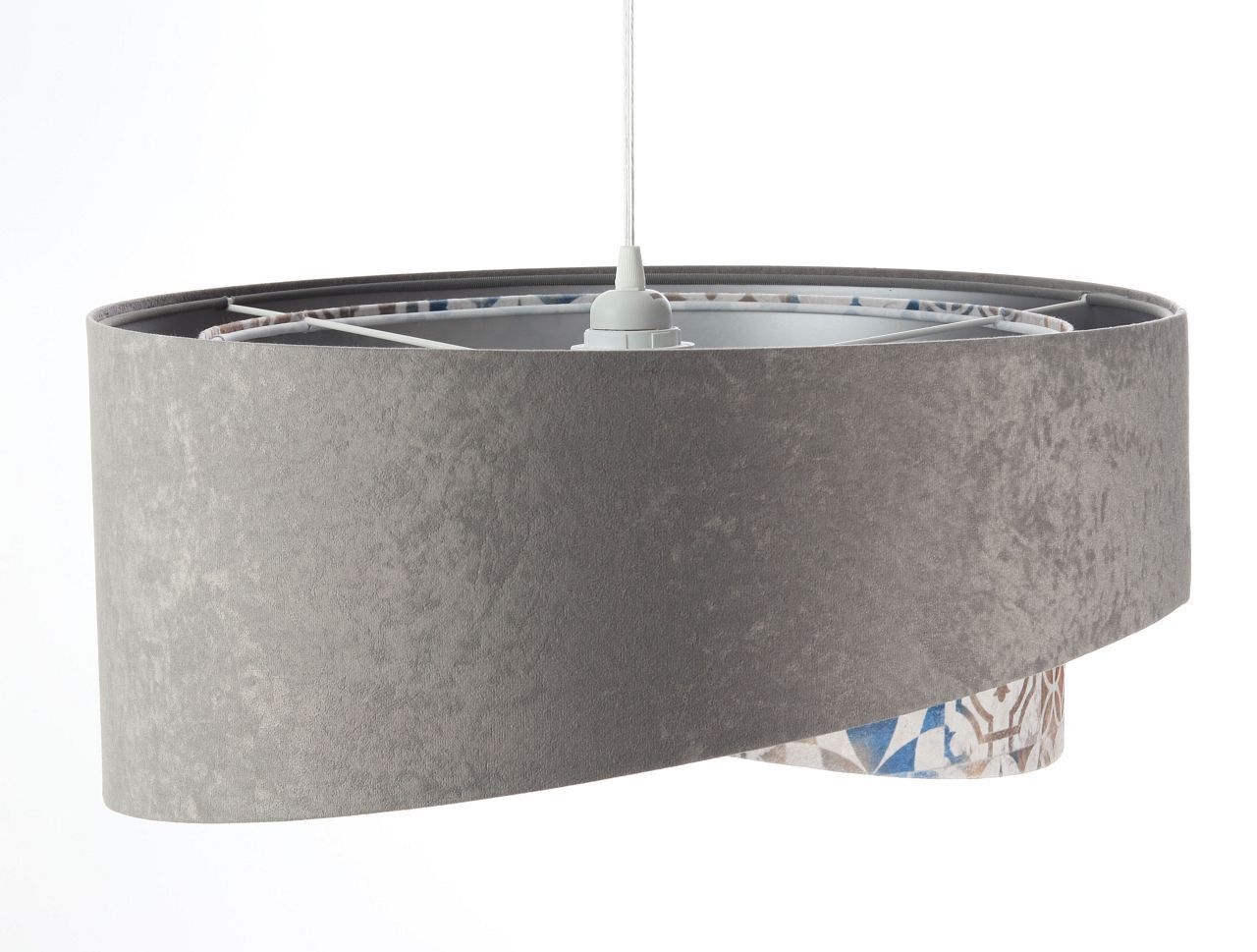 Pendelleuchte Stoffschirm Ø 50 cm Grau Beige Silber E27