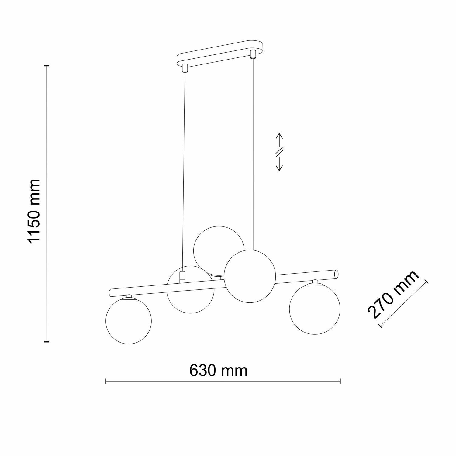 Pendelleuchte Glas Metall 63 cm breit 5-flammig