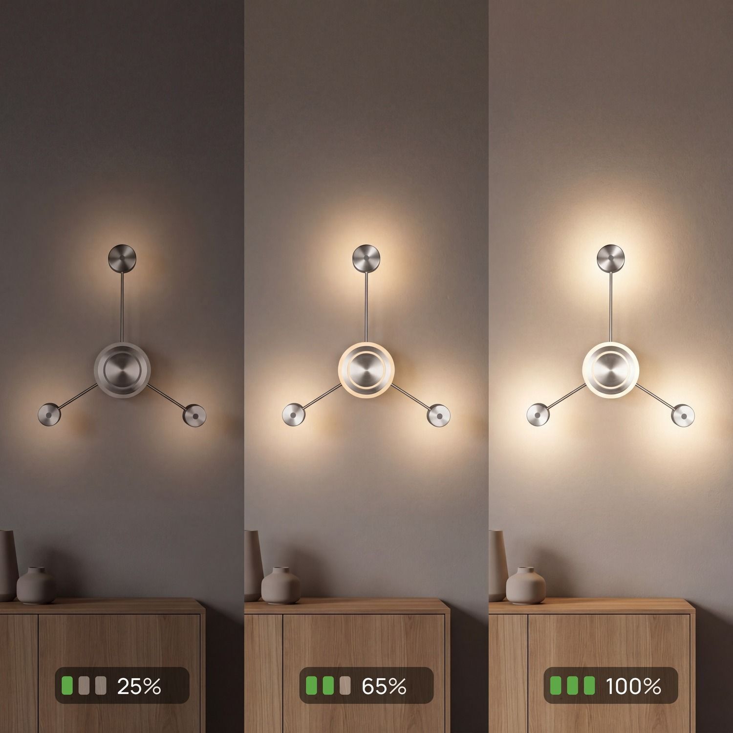 Wand-Lampe, Wandbeleuchtung, Wand- Lampe, drei-armig, Metalllampe