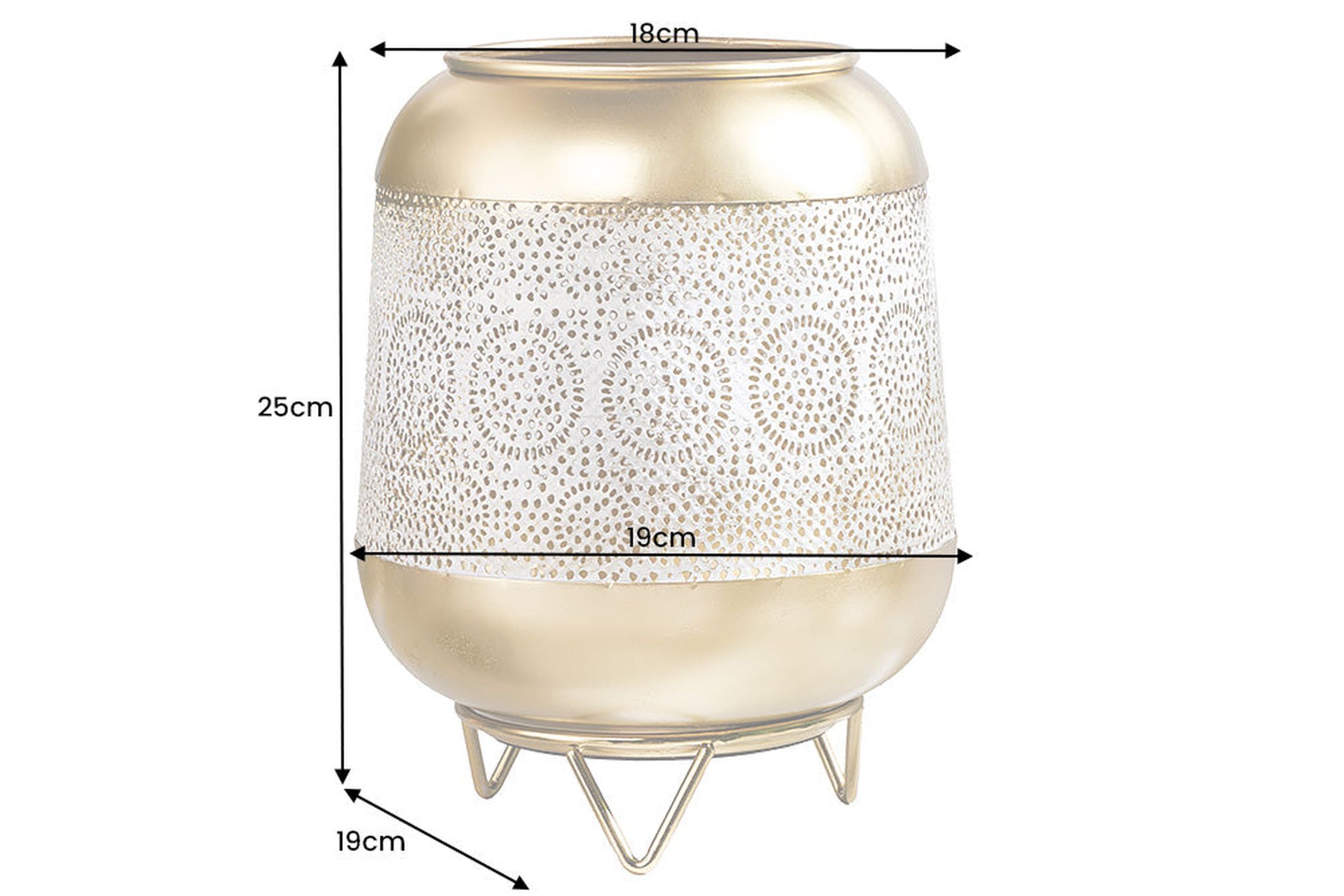 Kerzenhalter Weiß Gold aus Eisen H: 25 cm Handarbeit Lampe, Glas, Töpferei