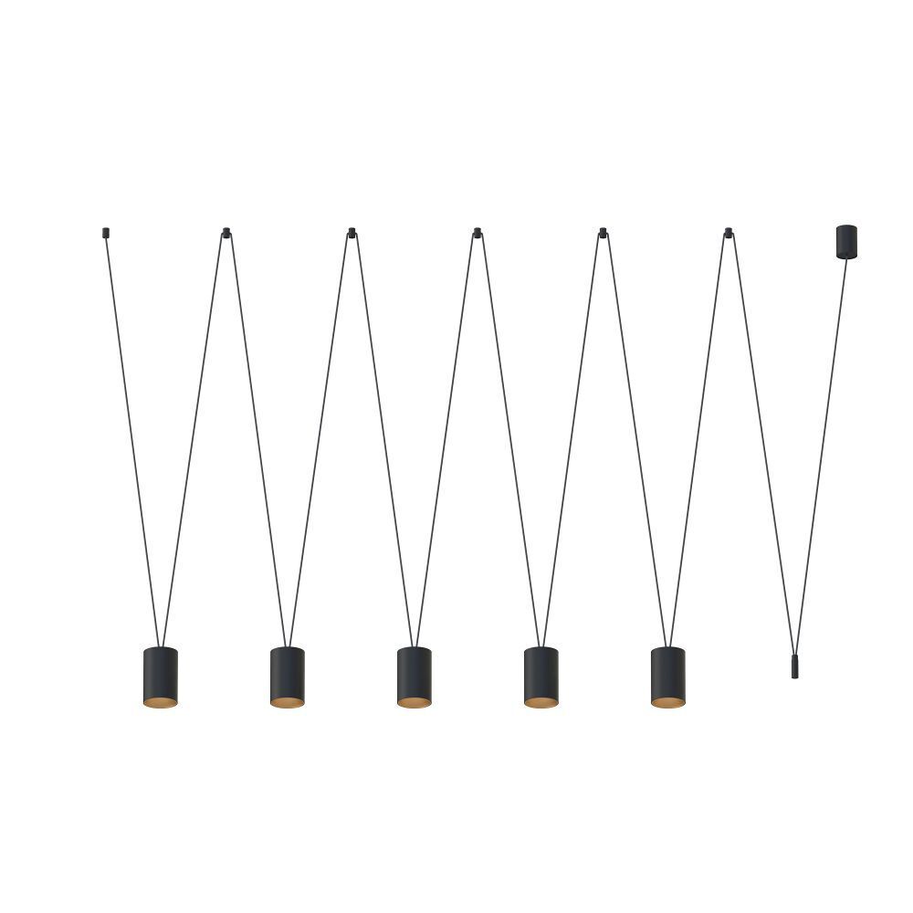 XXL Hängelampe Schwarz Gold L: max. 2,4 m 5x GU10