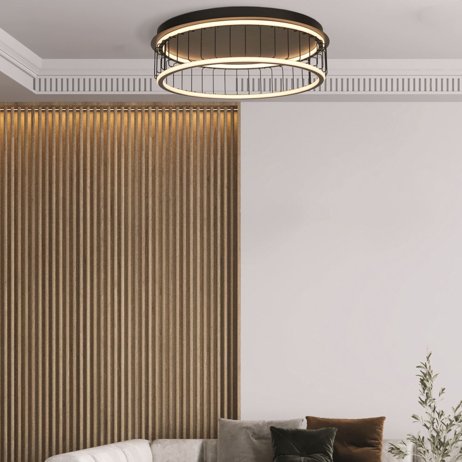 LED Deckenleuchte rund Ø 60 cm Schwarz Weiß 3000 K 861 lm