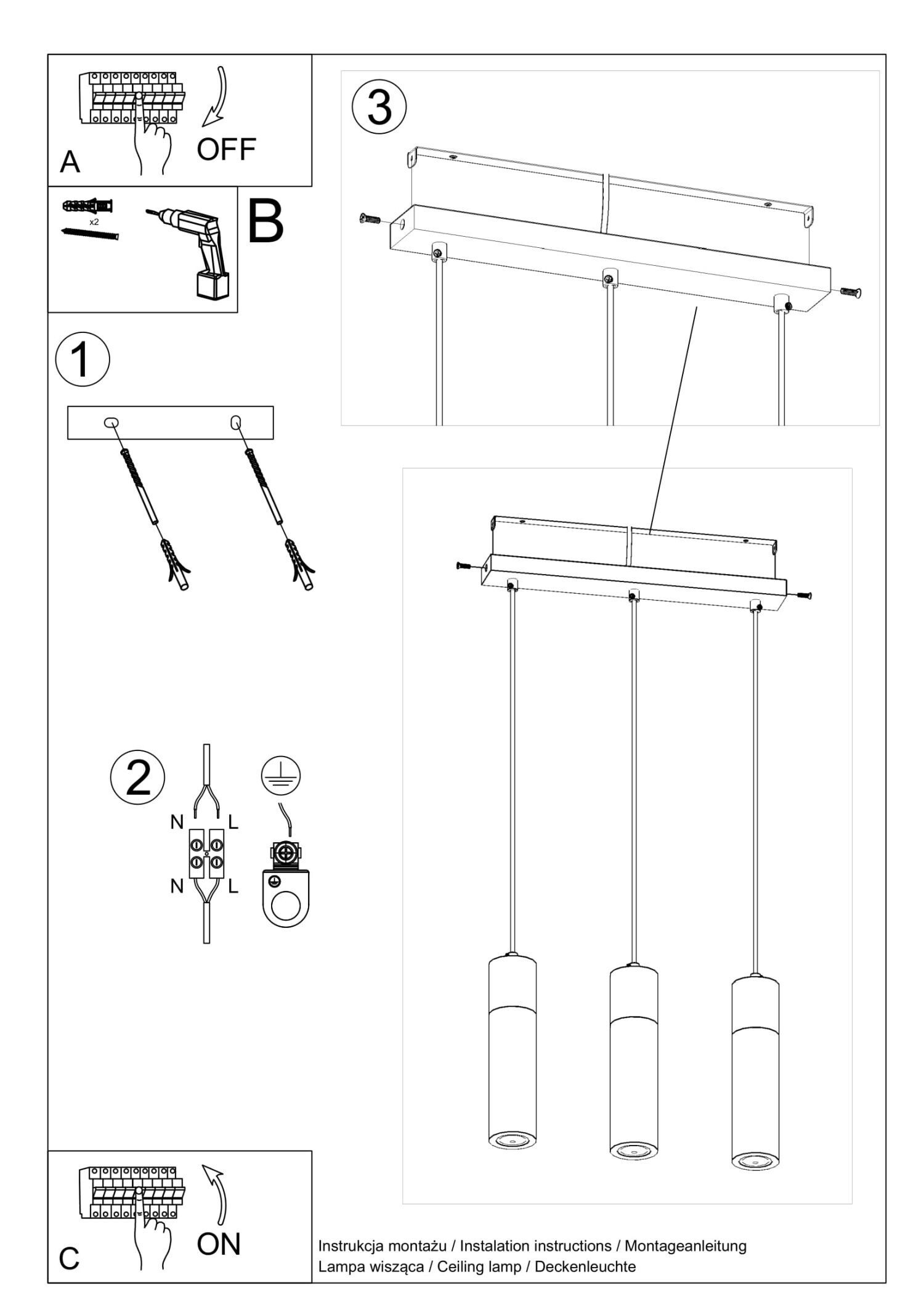 Graue Hängelampe 3-flammig Beton Holz verstellbar GU10