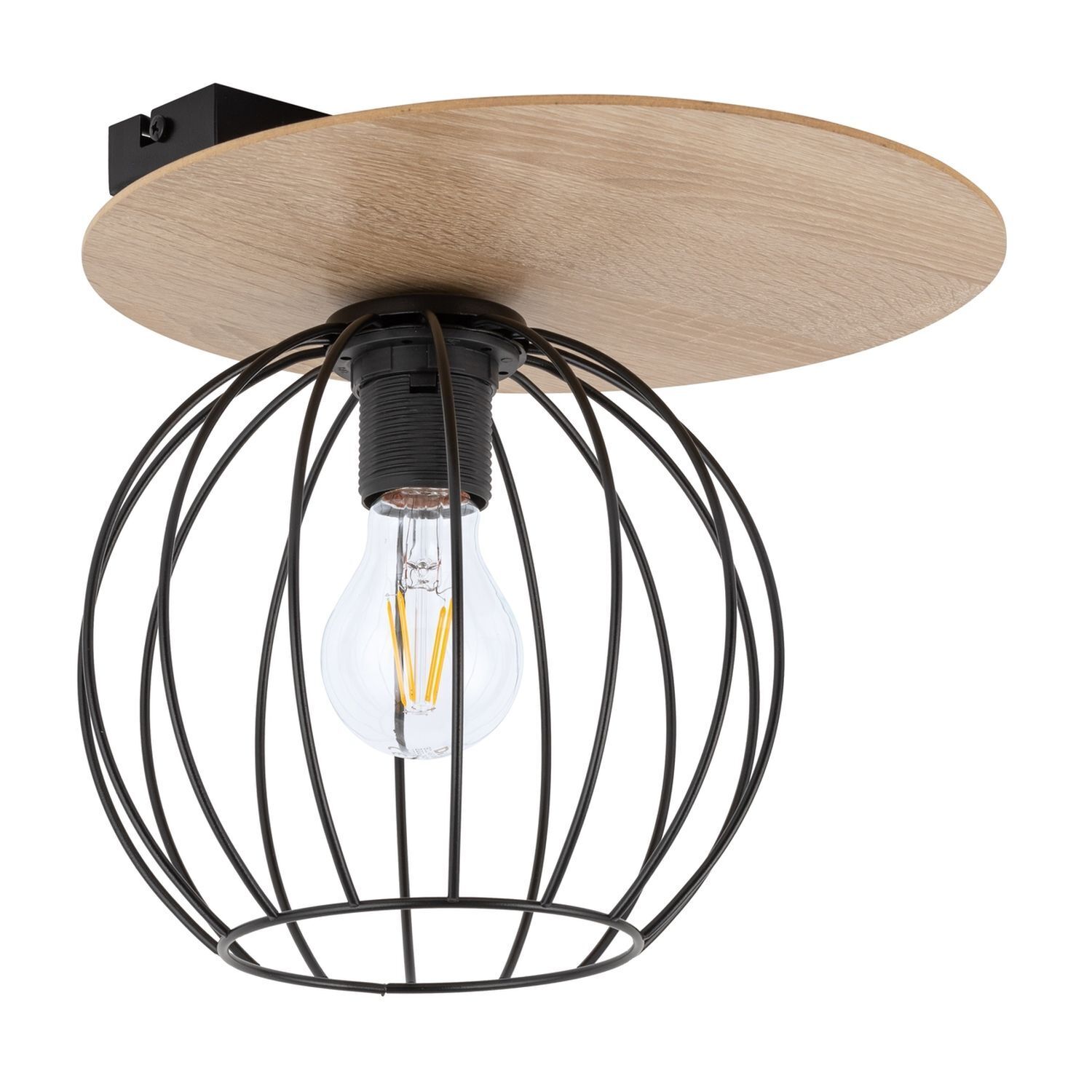 Deckenlampe Schwarz Natur E27 Holz Metall Kugelschirm