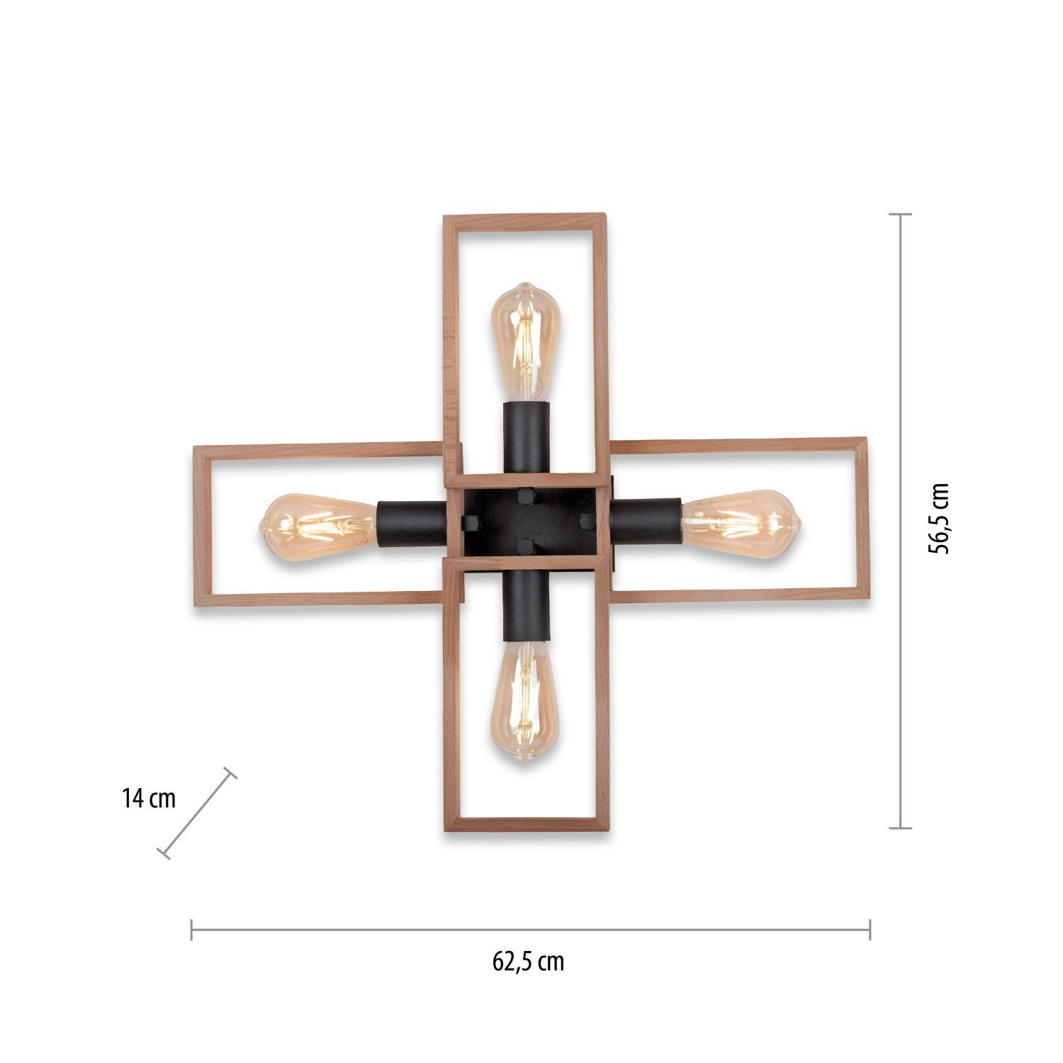Natürliche Deckenlampe Retro Holz Metall L:62 cm E27