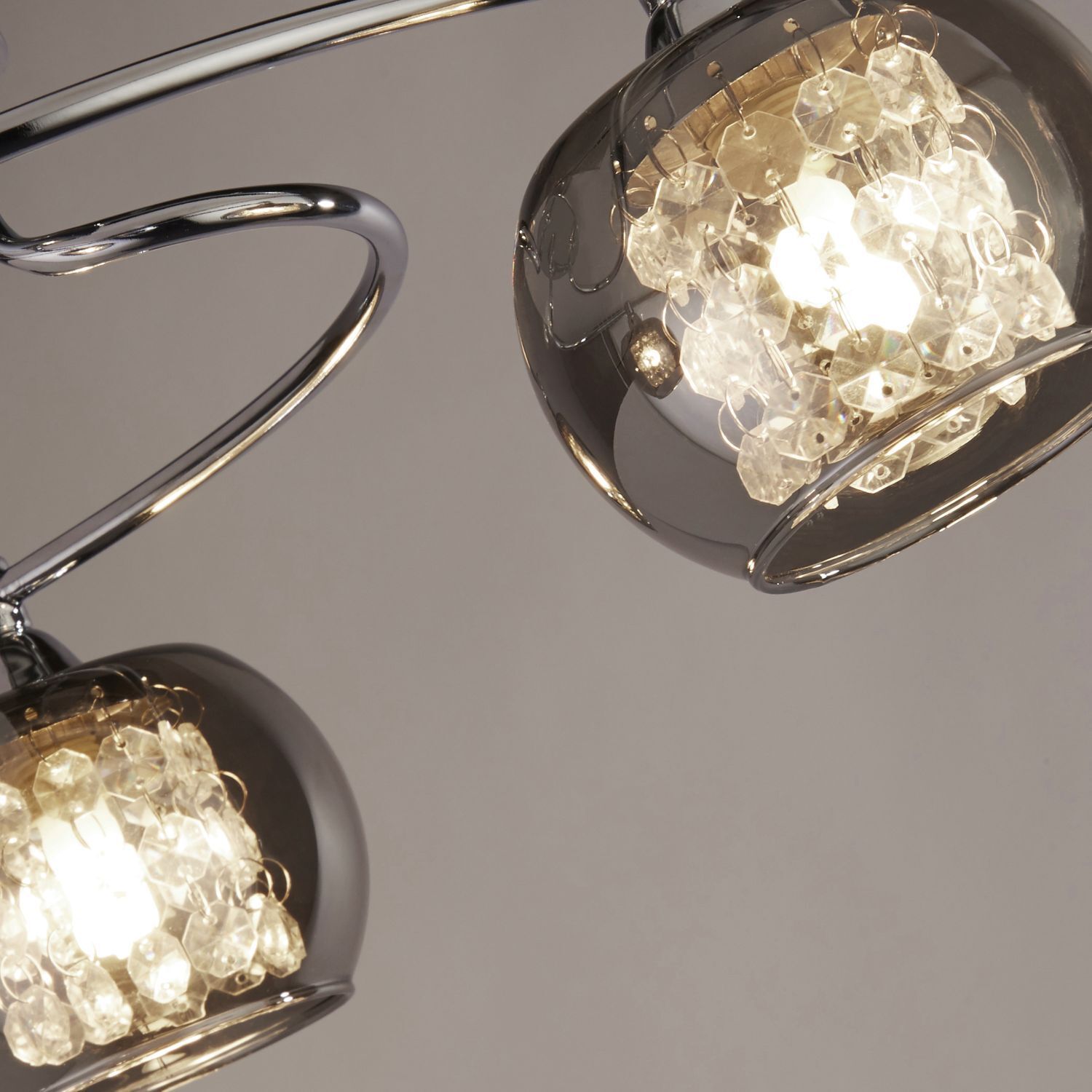 Deckenlampe 3-flammig Chrom Rauchgrau G9 Glas Metall
