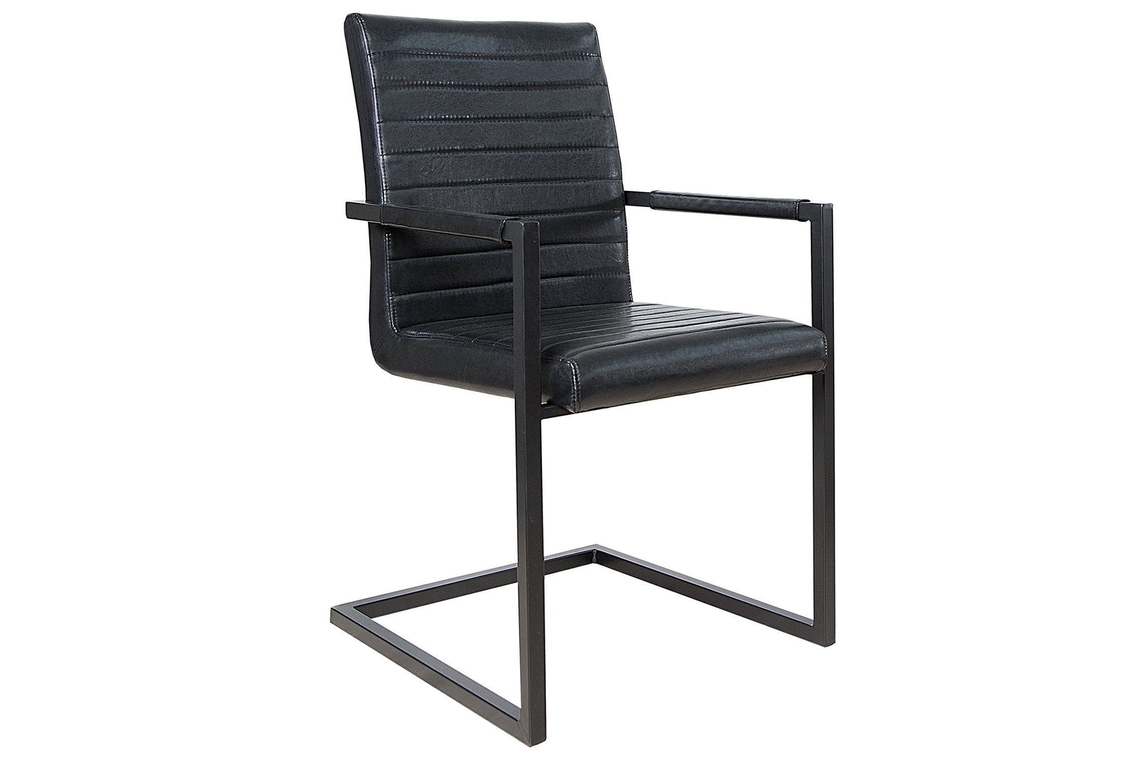 Schwingstuhl Schwarz Kunstleder Edelstahl mit Armlehne