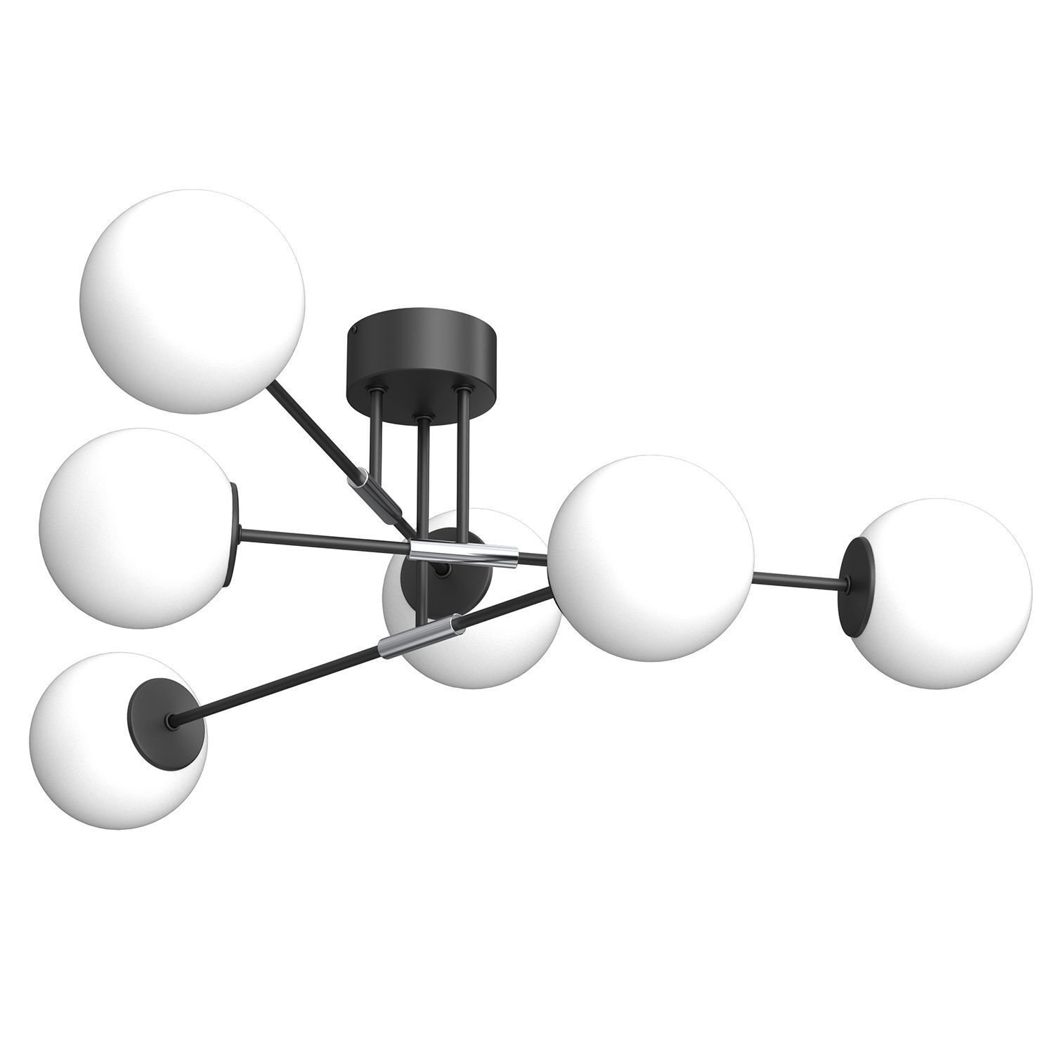Deckenlampe Schwarz Weiß Chrom 6-flammig E27 Kugeln