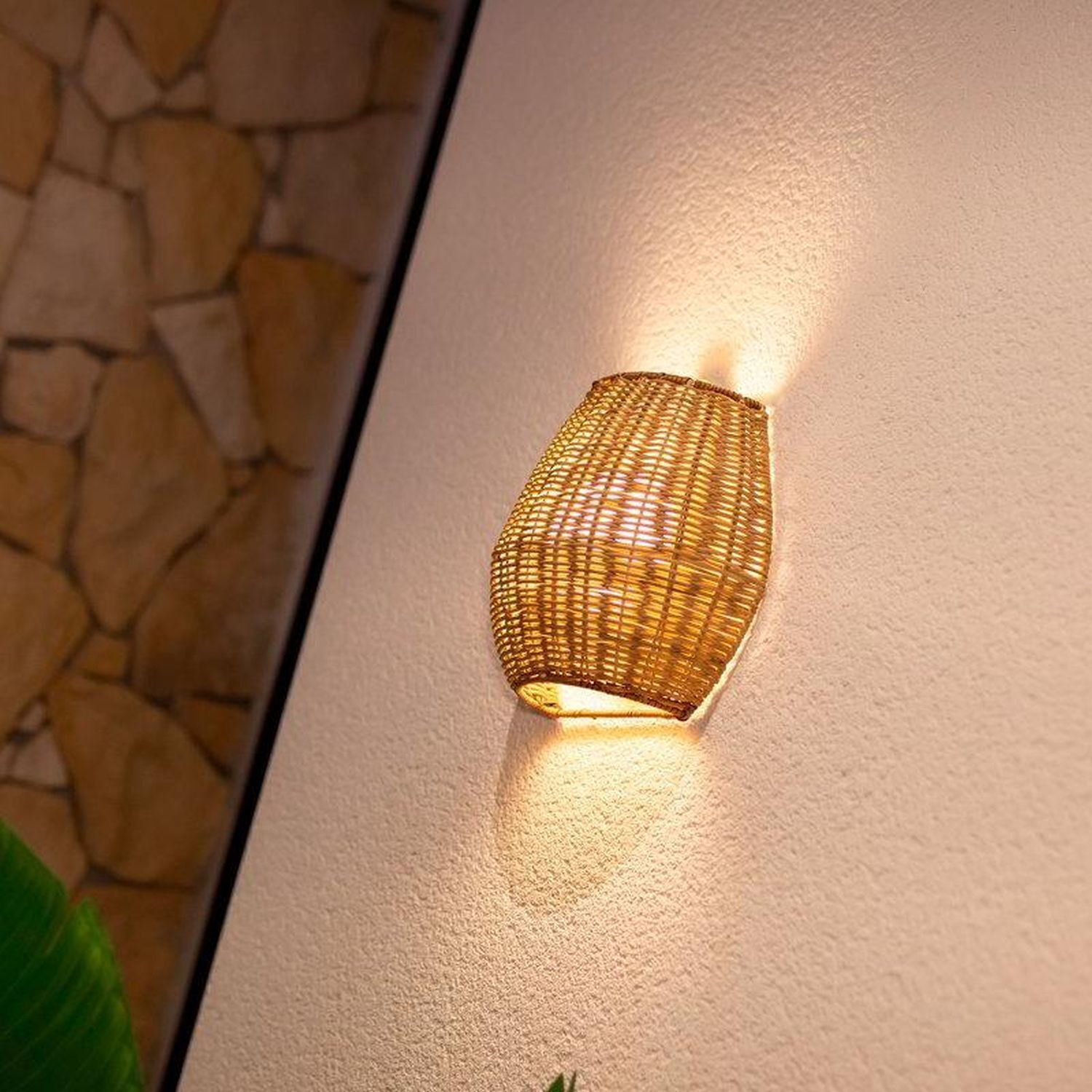 LED Außenleuchte Akku Rattan H: 24,5 cm kabellos dimmbar Lampe