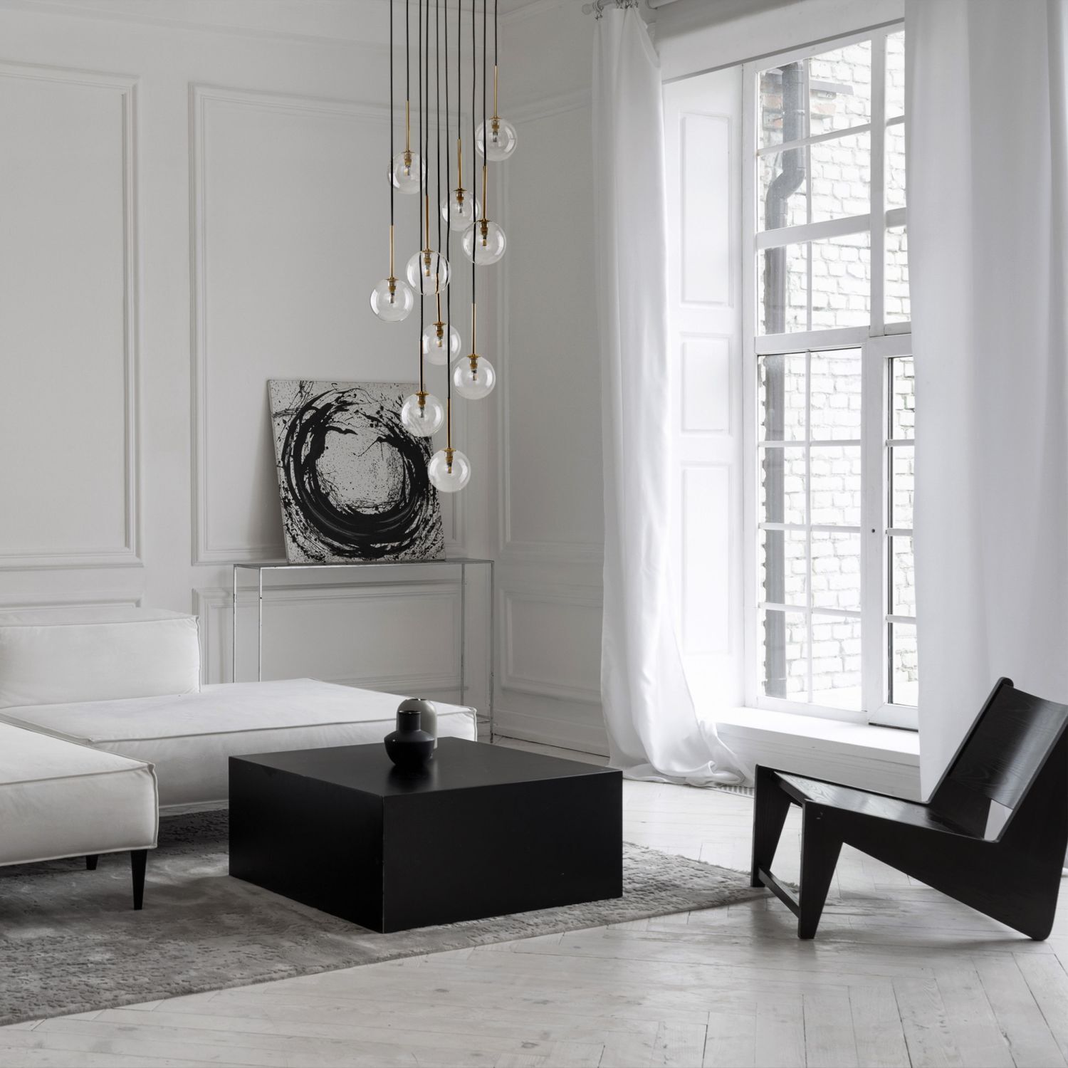Hängeleuchte Kugel Metall Glas H: max. 145 cm verstellbar