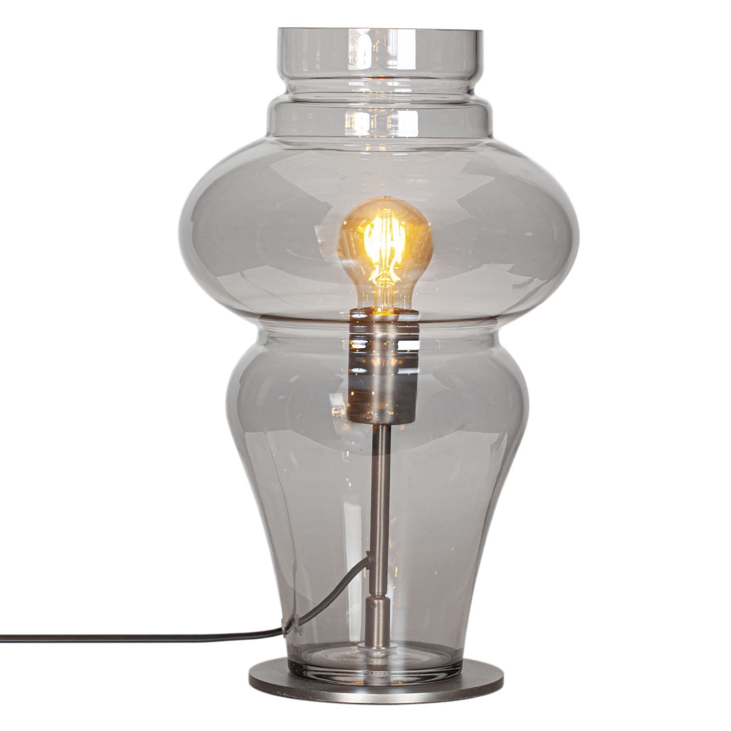 Tischleuchte Rauchglas Metall 40,6 cm E27 Kabelschalter Tischleuchte, Glaslampe, Edison-Birne, Transparent, Standleuchte