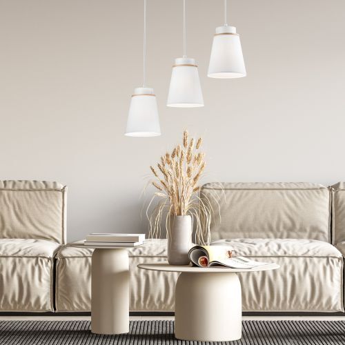 Pendelleuchte KIMMIE Weiß Holz Modern Wohnzimmer