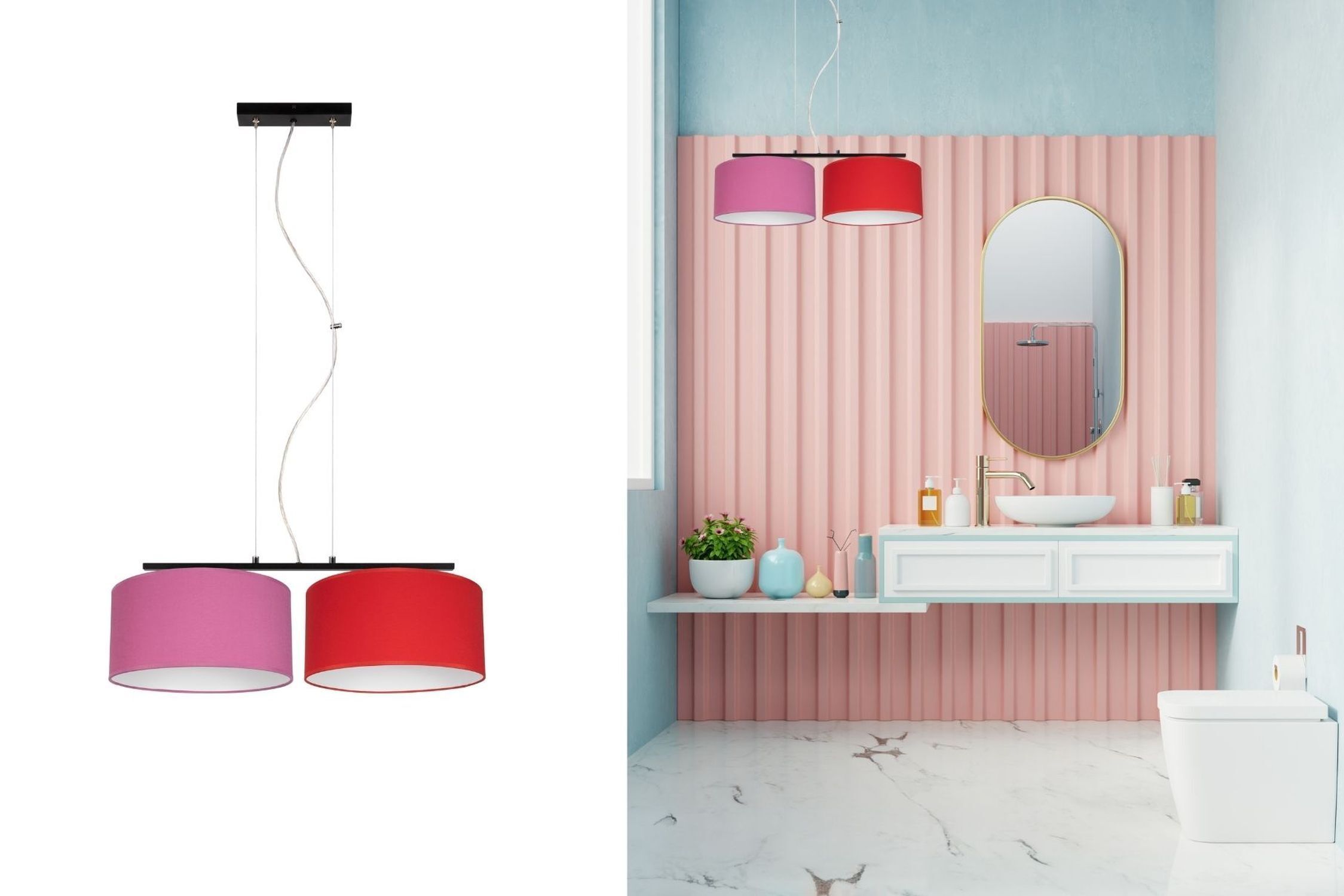 Pendelleuchte Metall Stoff E27 70 cm Rosa Rot blendarm Drinnen, Innenarchitektur, Lampe, Waschbeckenhahn, Kronleuchter