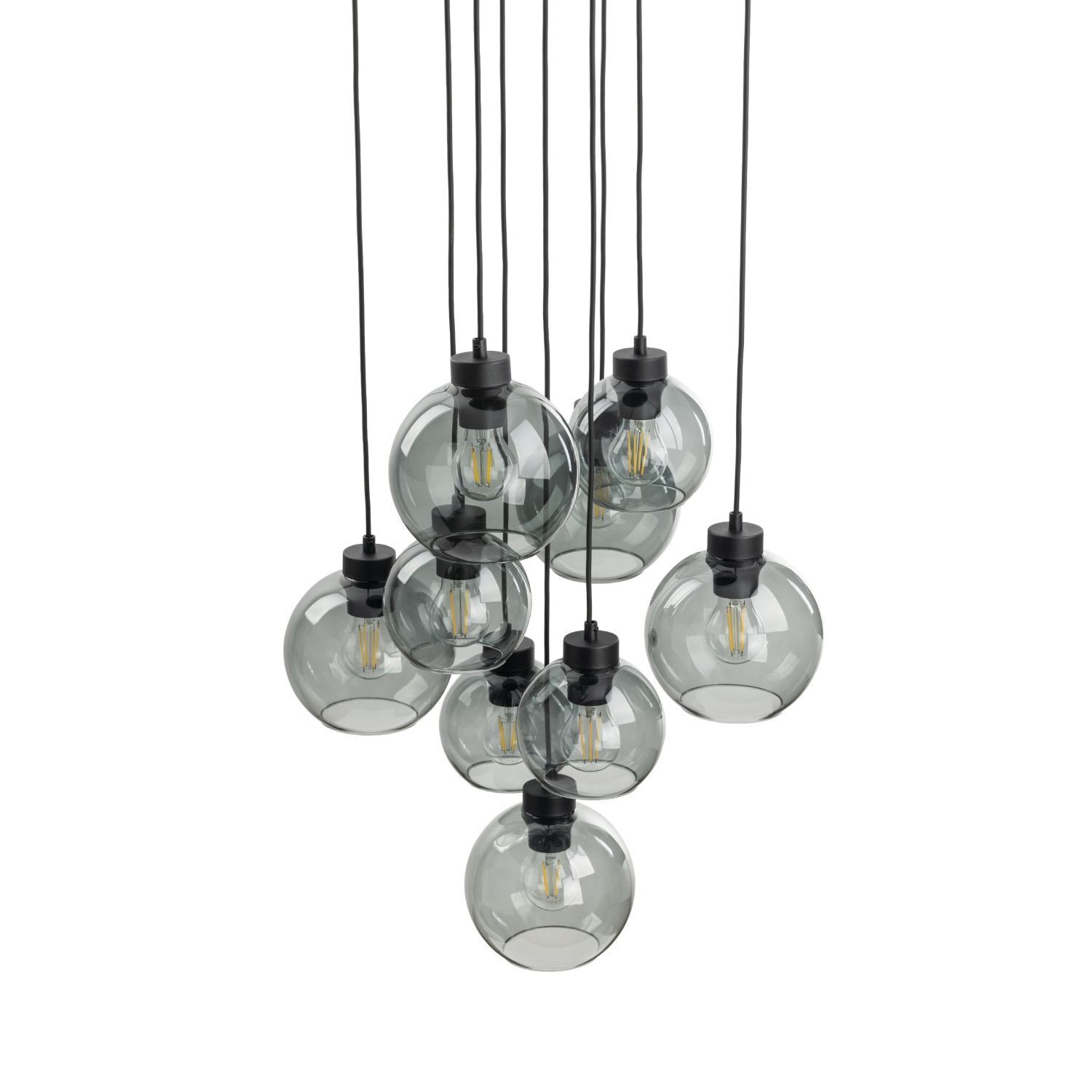 Pendelleuchte Rauchglas Metall H: max. 140 cm 9x E27 Leuchter, Lampe