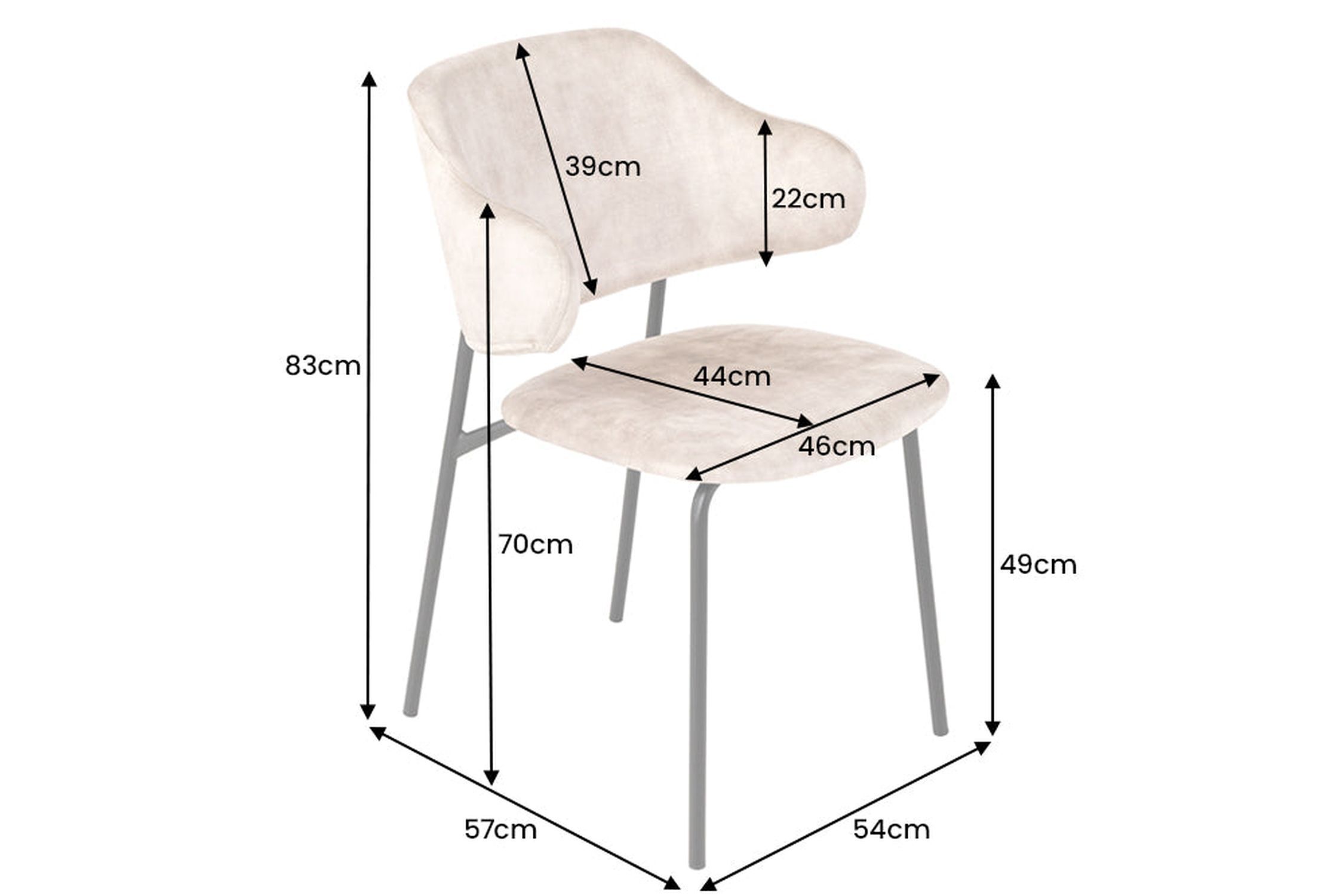 Esszimmerstuhl Samt Metall in Creme Beige Schwarz NOAH Moebel, Stuhl