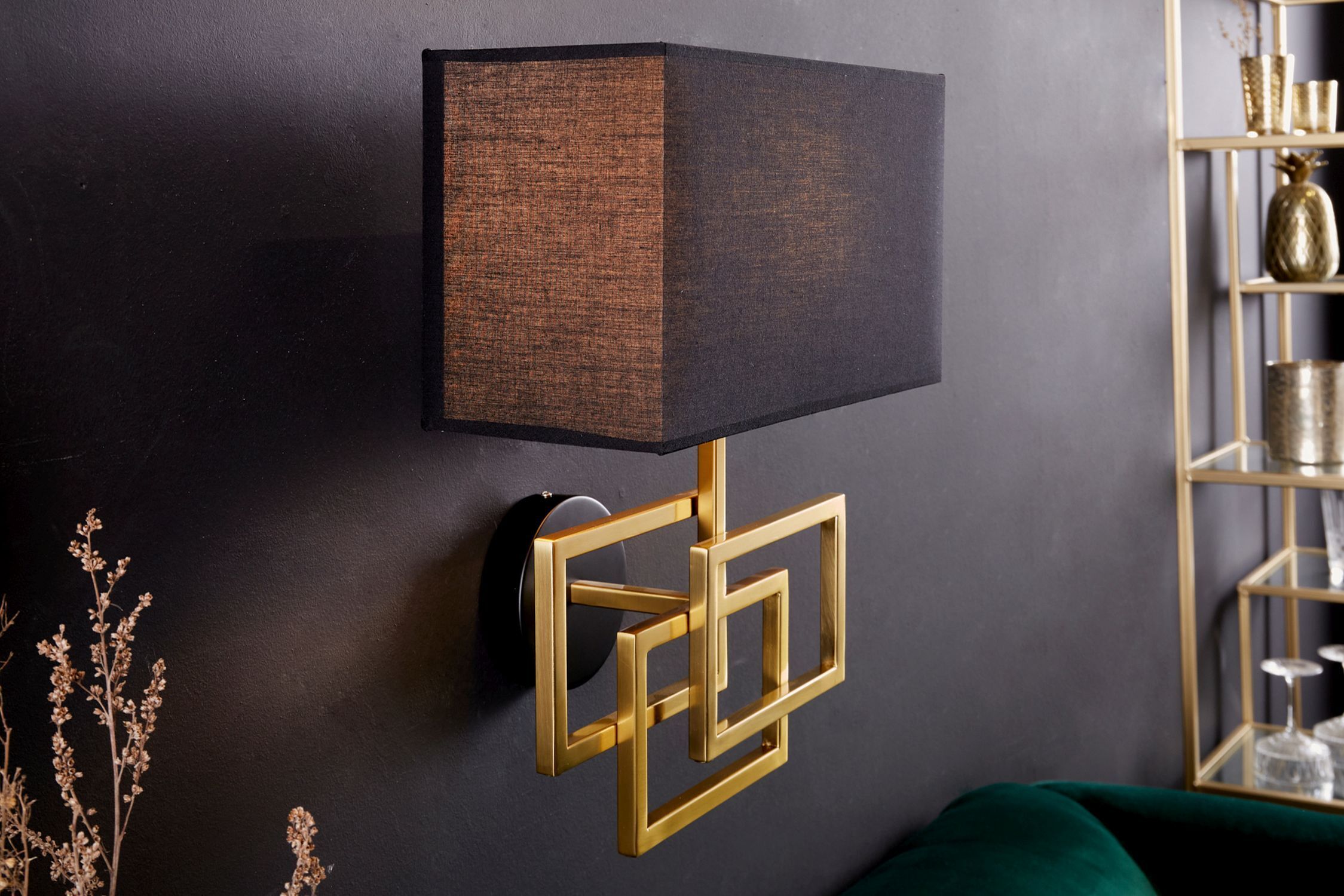 Wandlampe Stoff blendarm T:20 cm E27 in Gold Schwarz